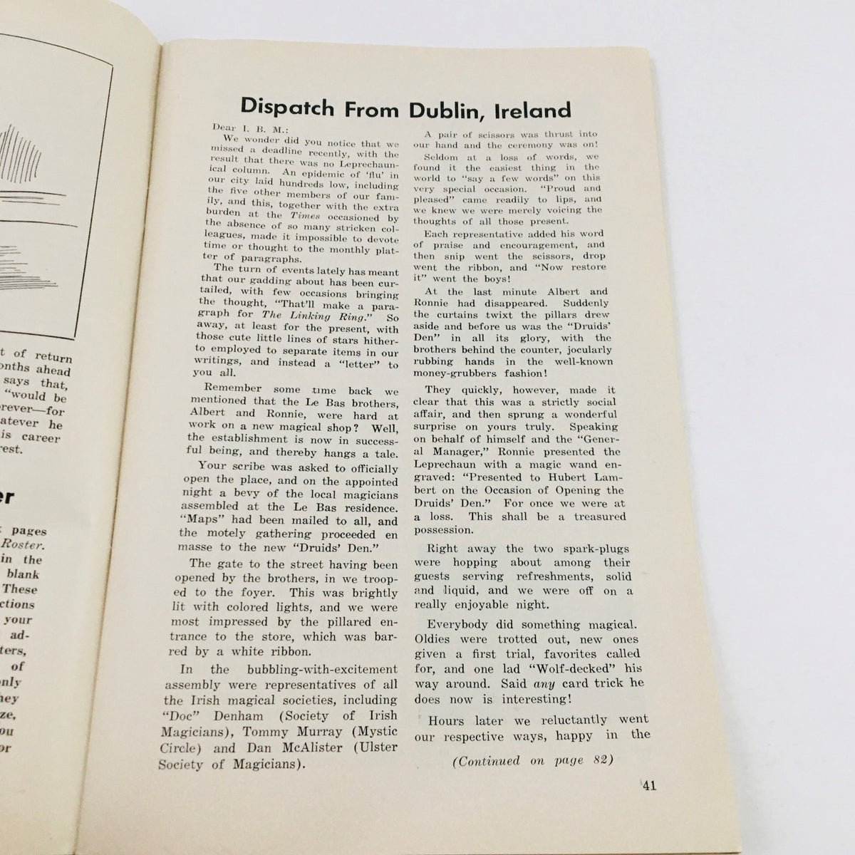 Interior page of The Linking Ring Vol. 31 No. 1 featuring a dispatch from Dublin, Ireland, discussing events related to the magic community.