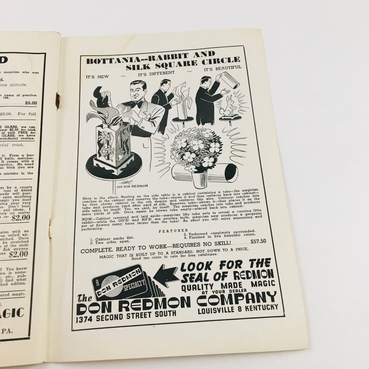 Advertisement page from The Linking Ring Vol. 31 No. 1 promoting the Bottania-Rabbit and Silk Square Circle magic trick.