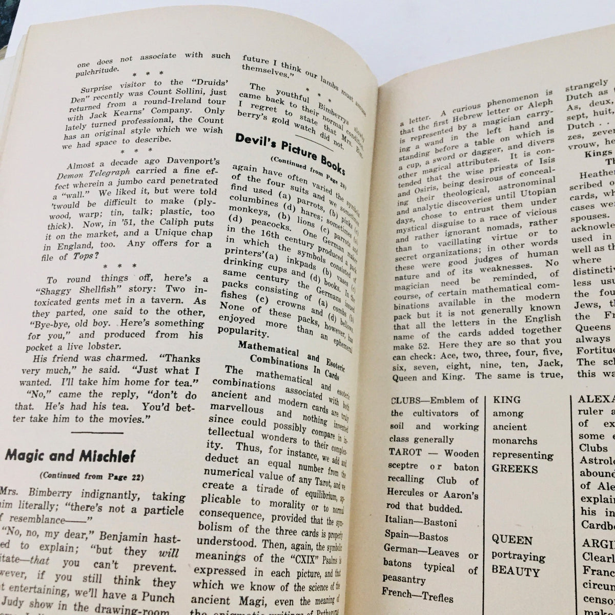 Interior page of The Linking Ring Vol. 31 No. 10, December 1951, featuring vintage magic tricks and articles by Carl W. Jones, highlighting the history of magic.