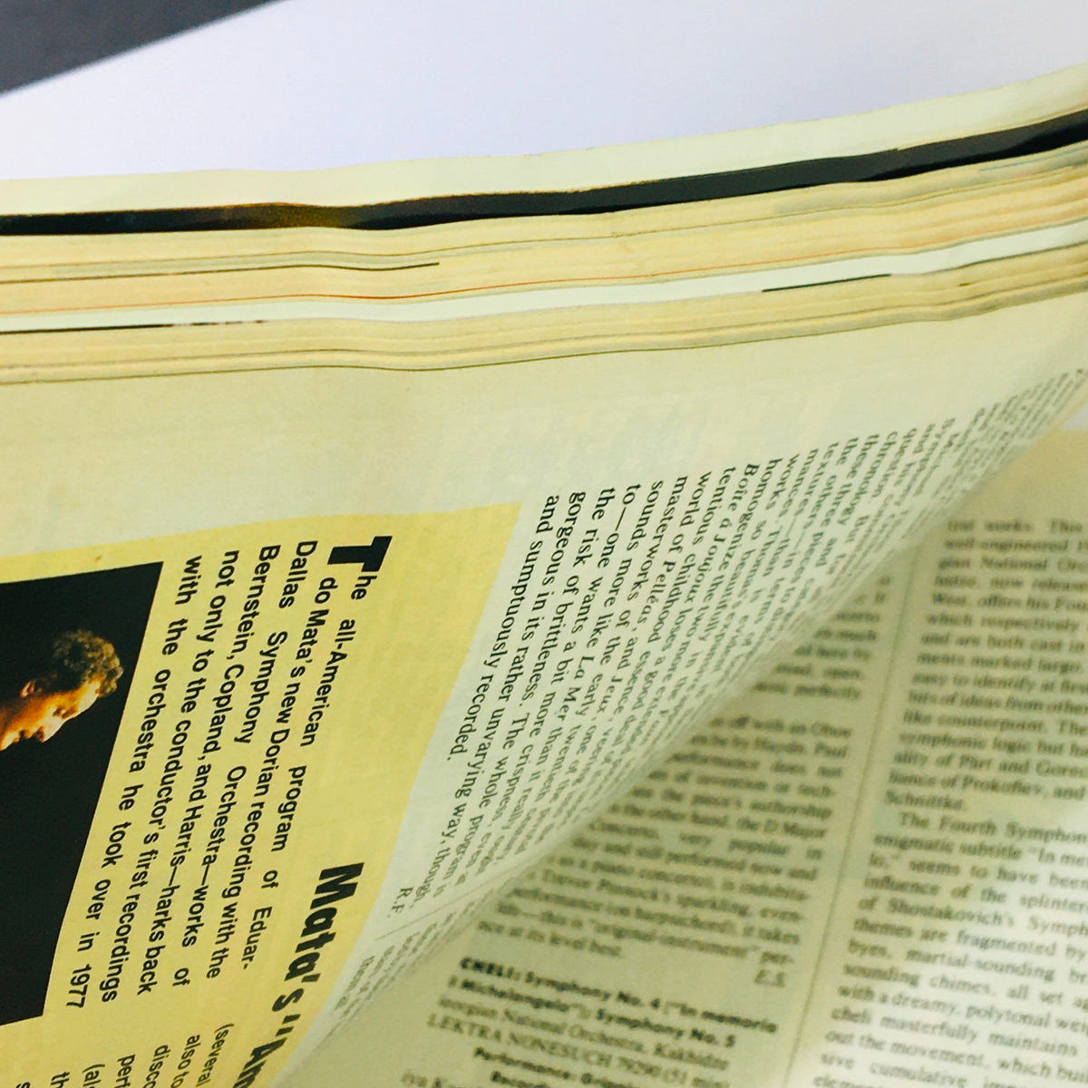 Pages of the Stereo Review magazine January 1993 partially opened, displaying printed text and images, relevant to reviews on Hi-Fi VCR and Sony Digital Preamplifier.