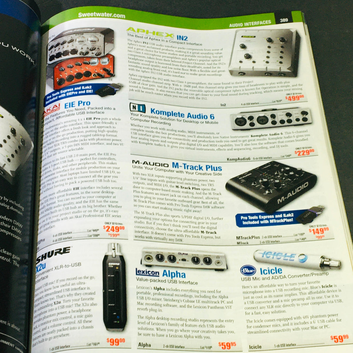 Sweetwater Pro Gear Summer 2013 Vol 89 - Pro Audio, Recording & Mixers Guide with a selection of audio interfaces including specs and prices.
