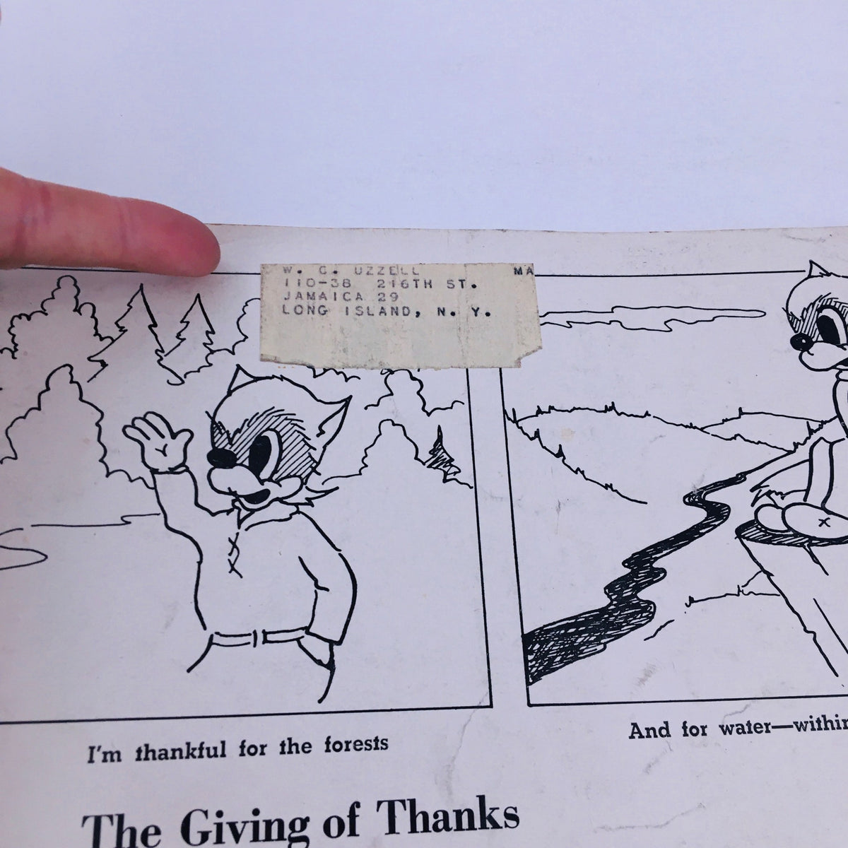 Back page of VTG Missouri Conservationist Magazine November 1954 showing an address label and cartoon illustrations related to conservation themes.