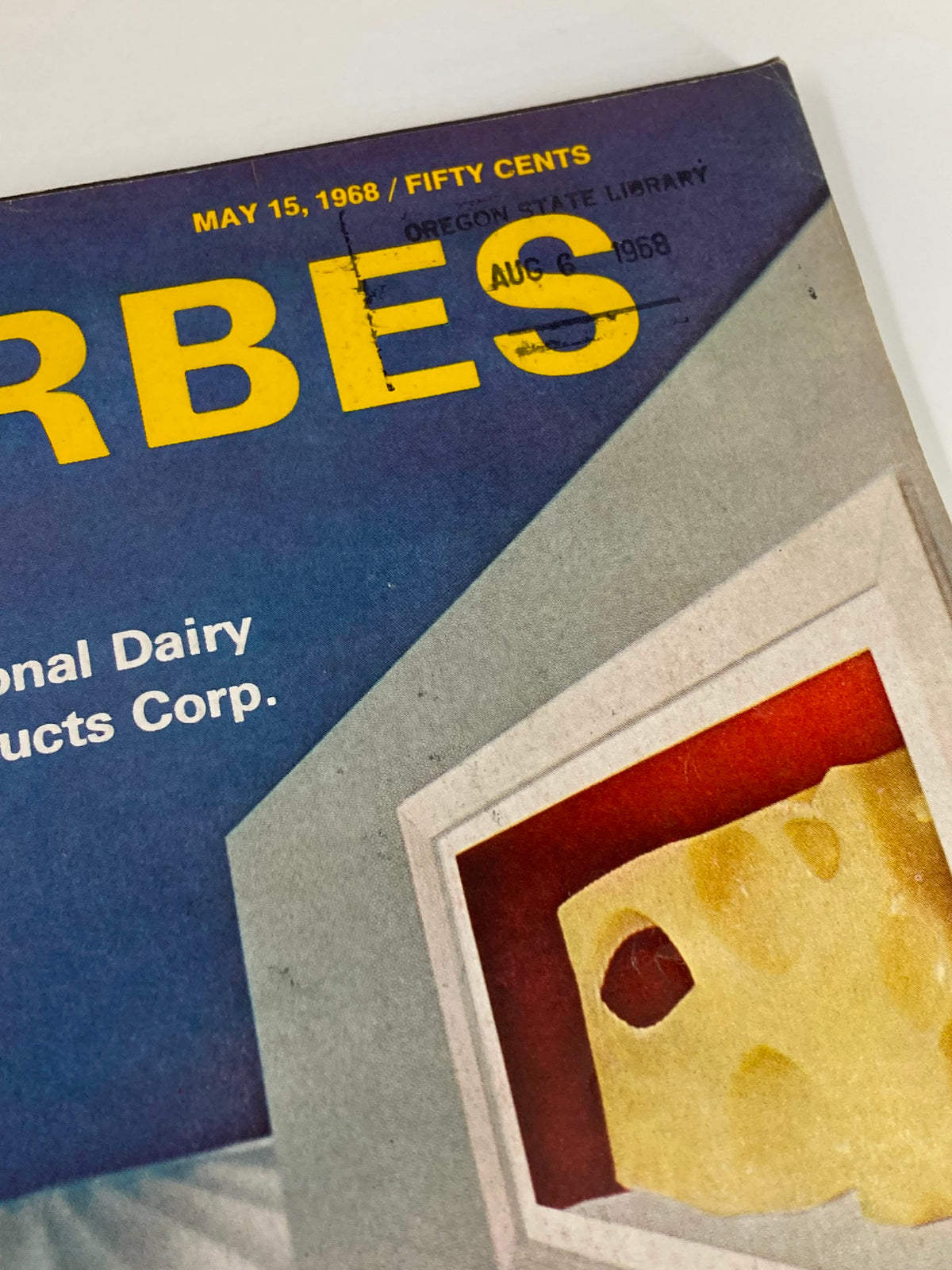 Top section of the Forbes Magazine cover from May 15, 1968, highlighting the publication date and features related to National Dairy Products Corp.