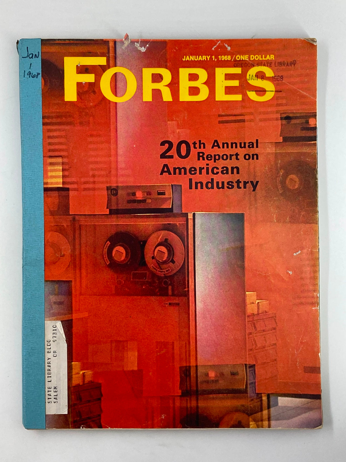 Cover of Vintage Forbes Magazine January 1 1968 showcasing the title and theme of the 20th Annual Report on American Industry.