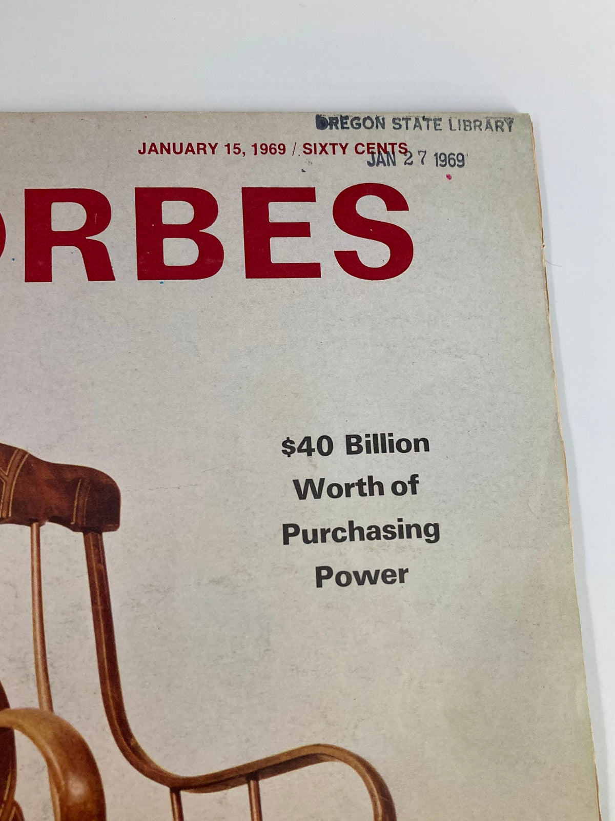 Close-up of the VTG Forbes Magazine January 15 1969 cover showcasing the headline '$40 Billion Worth of Purchasing Power'.