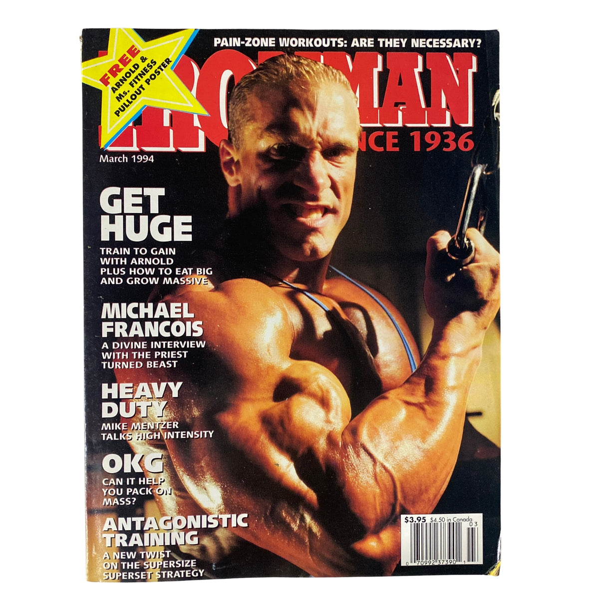 IronMan Magazine March 1994 Vol 53 No. 3 featuring Michael Francois on the cover, showcasing bodybuilding tips and nutrition advice.