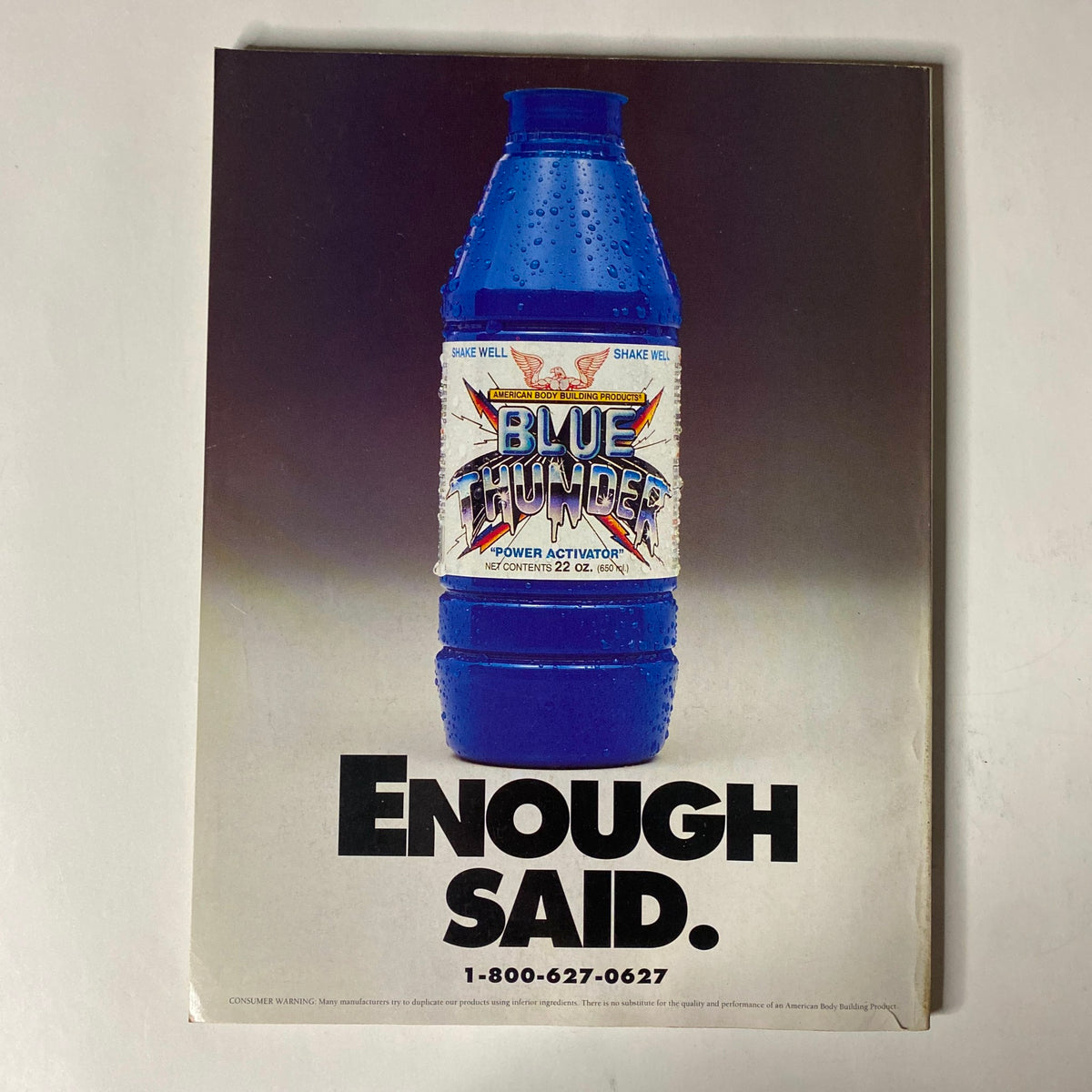 Advertisement for Blue Thunder in IronMan Magazine November 1994, promoting a fitness product, showcasing branding and marketing elements.