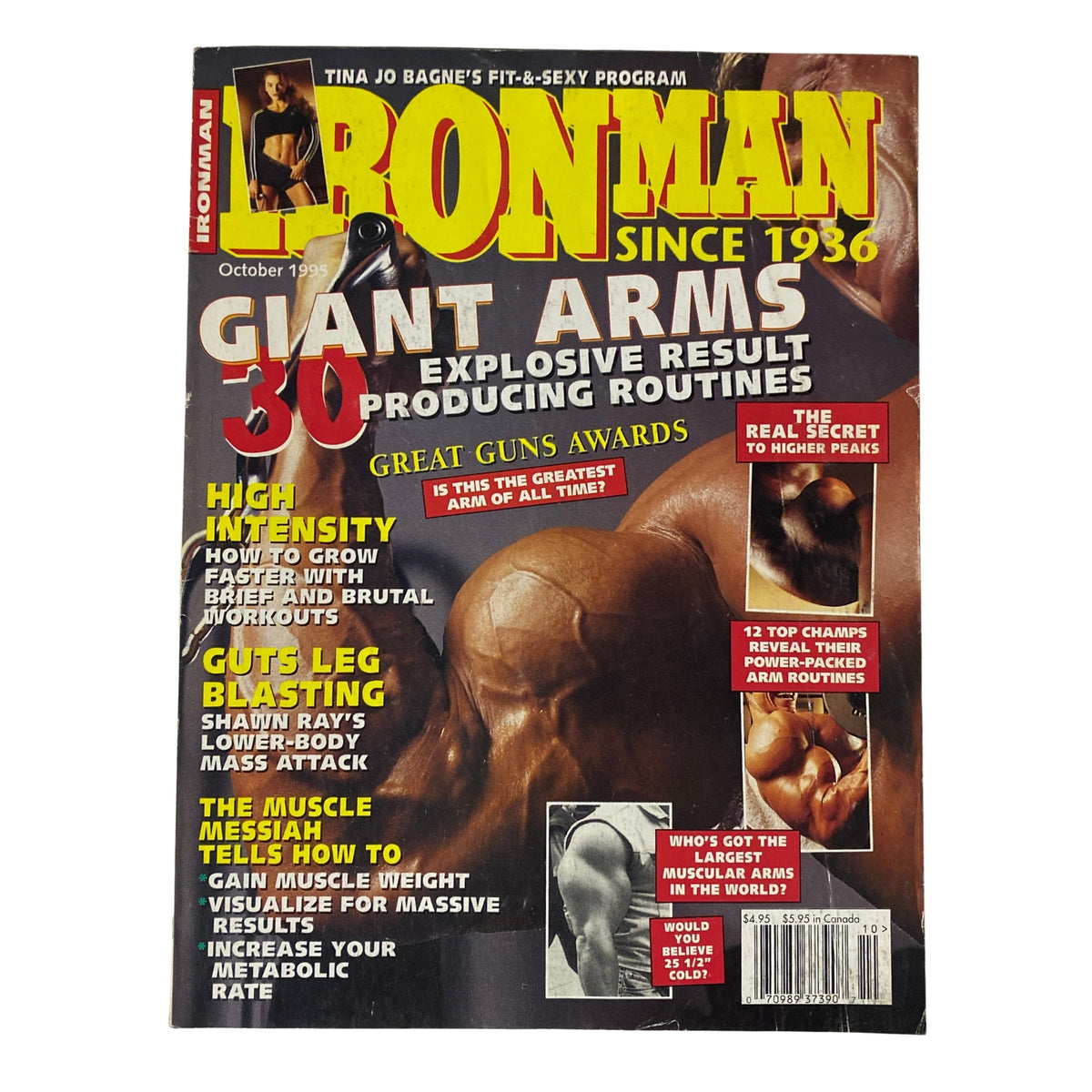 IronMan Magazine October 1995 Vol 54 No. 10 featuring Tina Jo Bagne on the cover with a focus on bodybuilding routines and fitness tips.