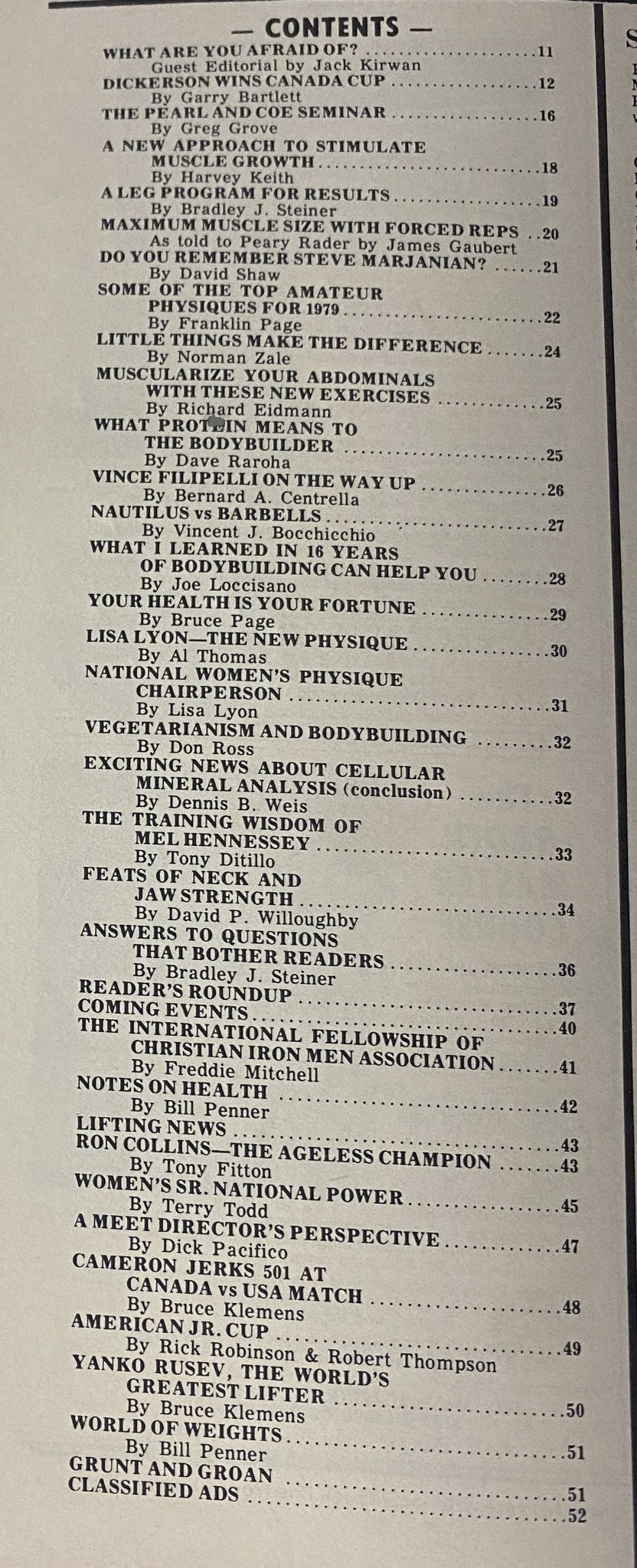Table of Contents from IronMan Magazine May 1980 Vol. 39 No. 4 displaying various articles and topics related to bodybuilding and fitness.