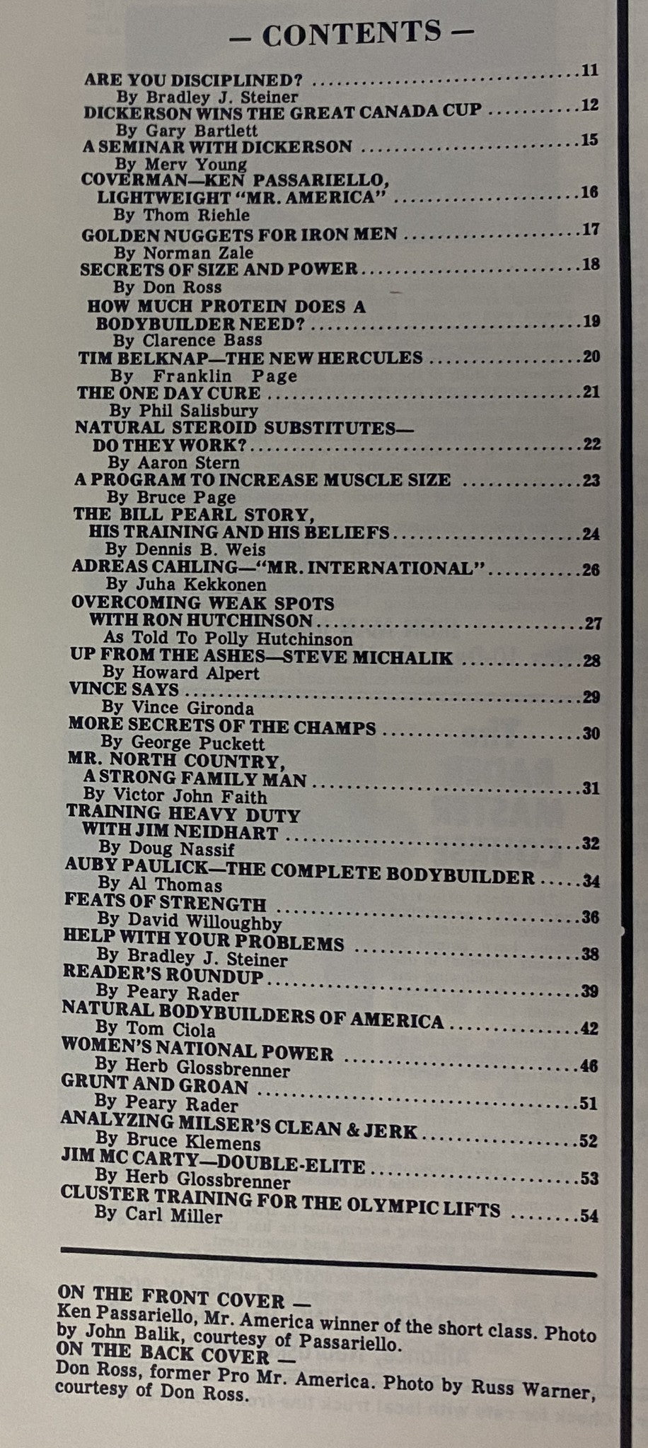 Table of Contents from IronMan Magazine May 1981, listing featured articles and insights on bodybuilding, nutrition, and training techniques.