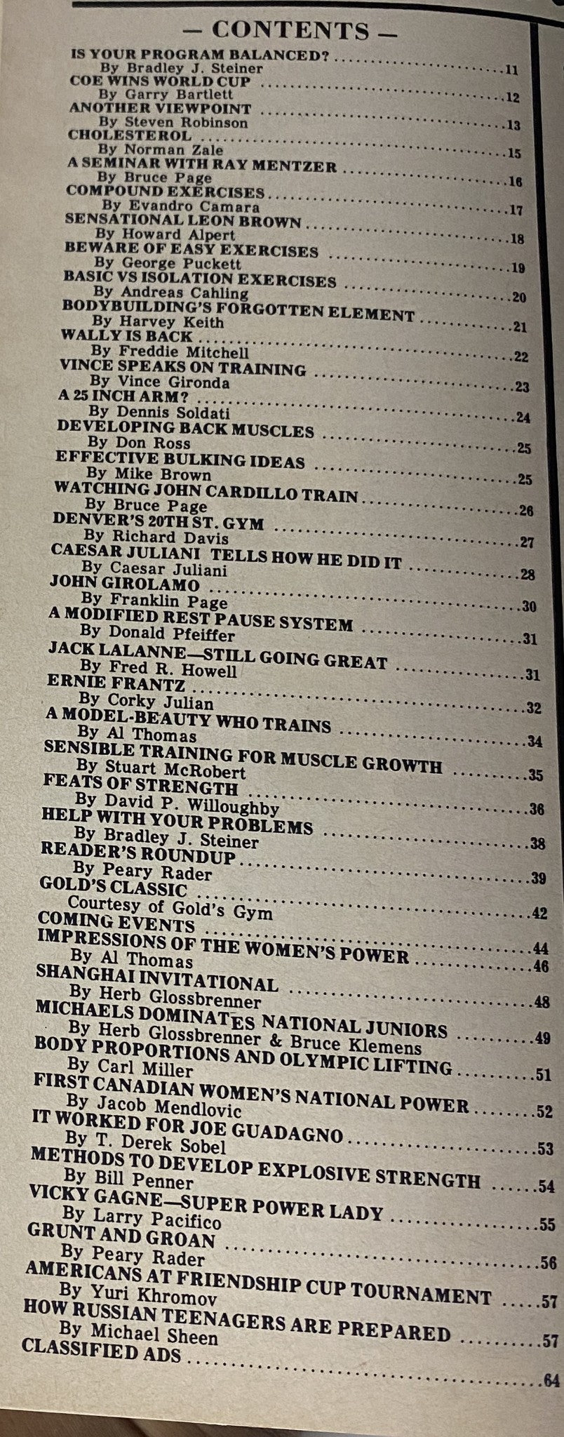 IronMan Magazine July 1981 Vol 40 No. 5 table of contents showcasing articles on bodybuilding and fitness.