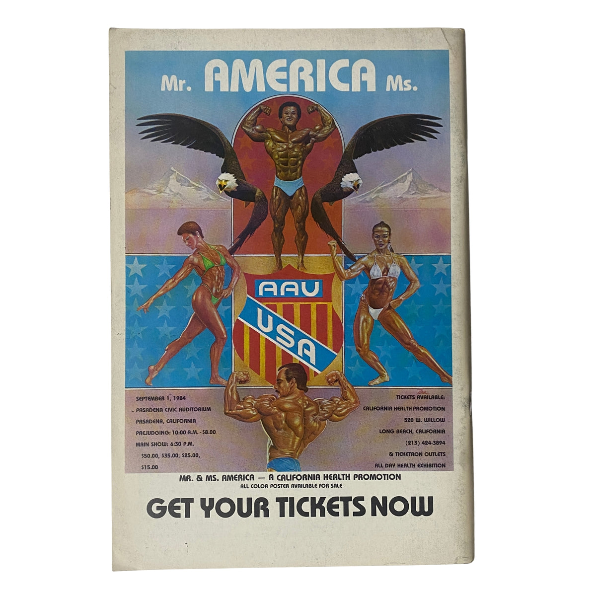 Cover of IronMan Magazine September 1984 Vol 43 No. 6, featuring the Mr. America and Ms. America event advertisement, showcasing muscle competitors and promoting bodybuilding culture.