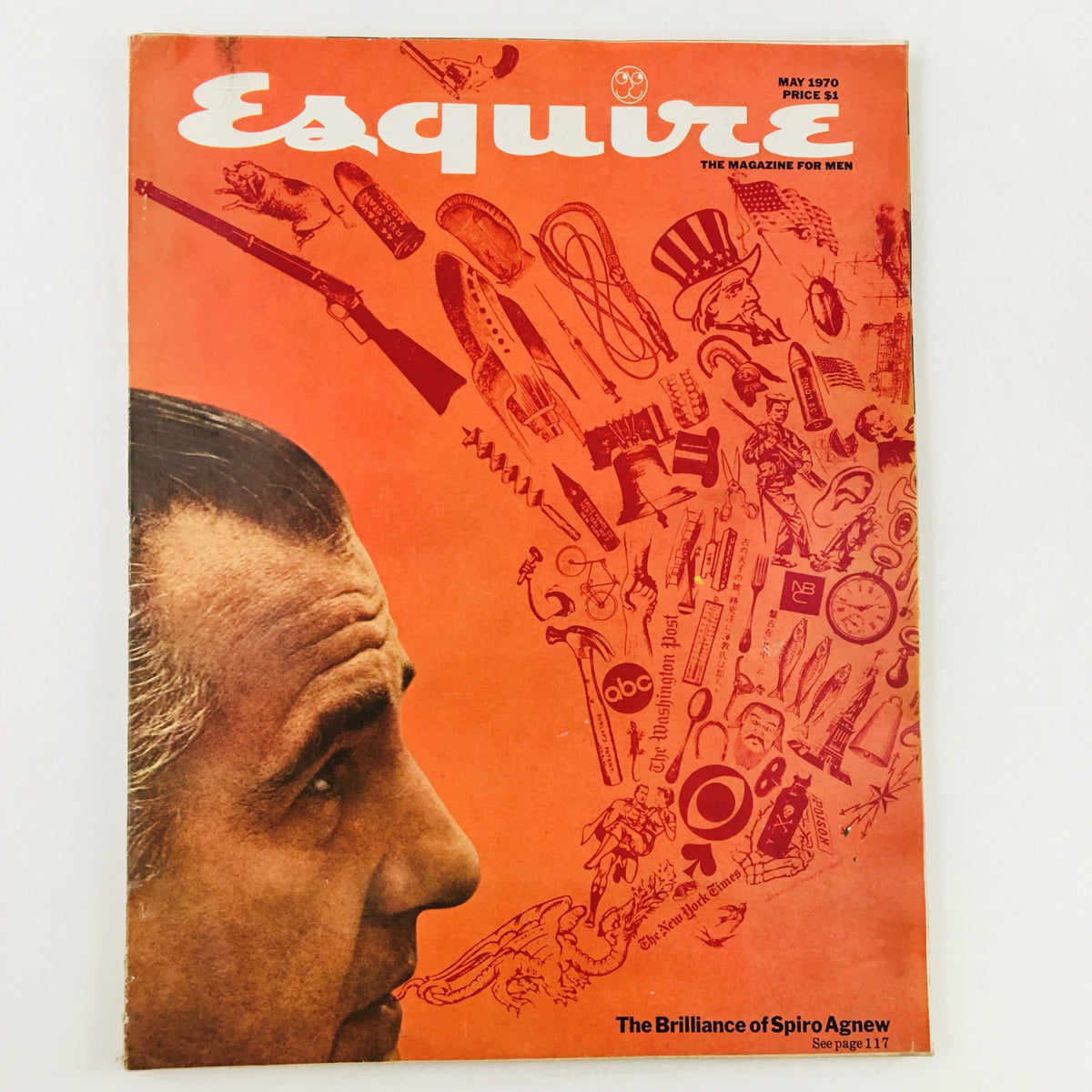 VTG Esquire Magazine May 1970 featuring the cover story, The Brilliance of Spiro Agnew, showcasing vintage design and cultural themes.