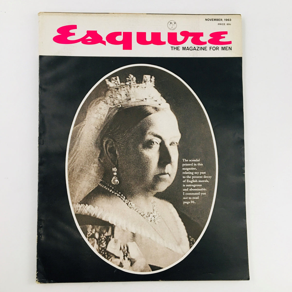 VTG Esquire Magazine cover from November 1963 featuring the title 'The Etiquette of The Executive Lunch'. The cover displays a vintage photograph of a somber woman in a crown, symbolizing sophistication in executive dining.