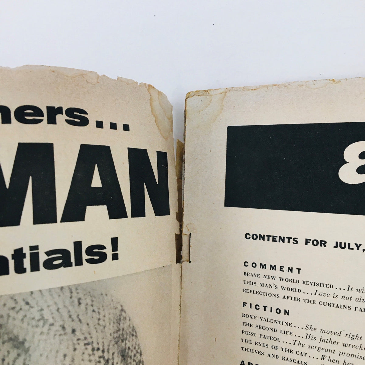 Detailed view of the contents section of VTG Esquire Magazine July 1956, emphasizing the magazine's rich array of 1950s articles.