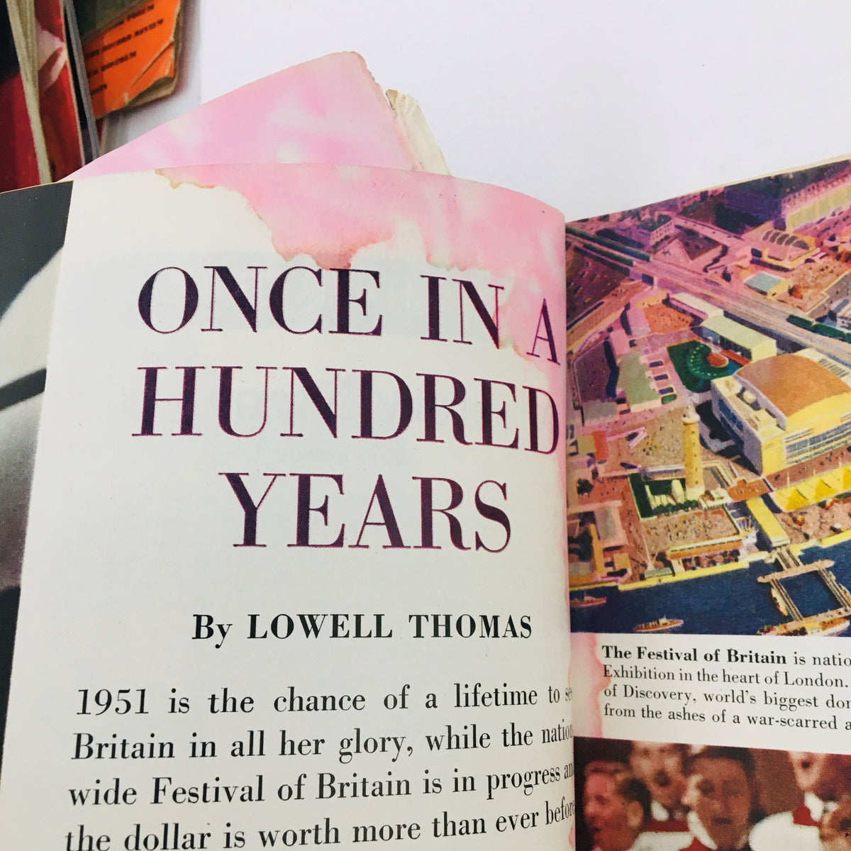 Page from the VTG Holiday Magazine June 1951 titled 'Once in a Hundred Years' by Lowell Thomas, featuring content about the Festival of Britain.
