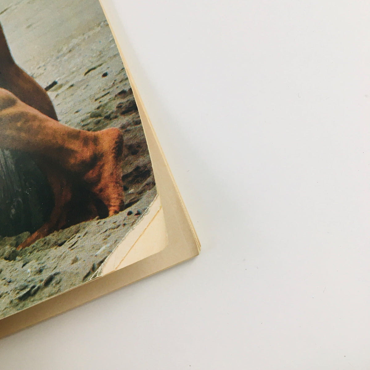 Close-up view of the edge of Strength & Health Magazine May 1972, showing wear typical for its age, ideal for collectors.