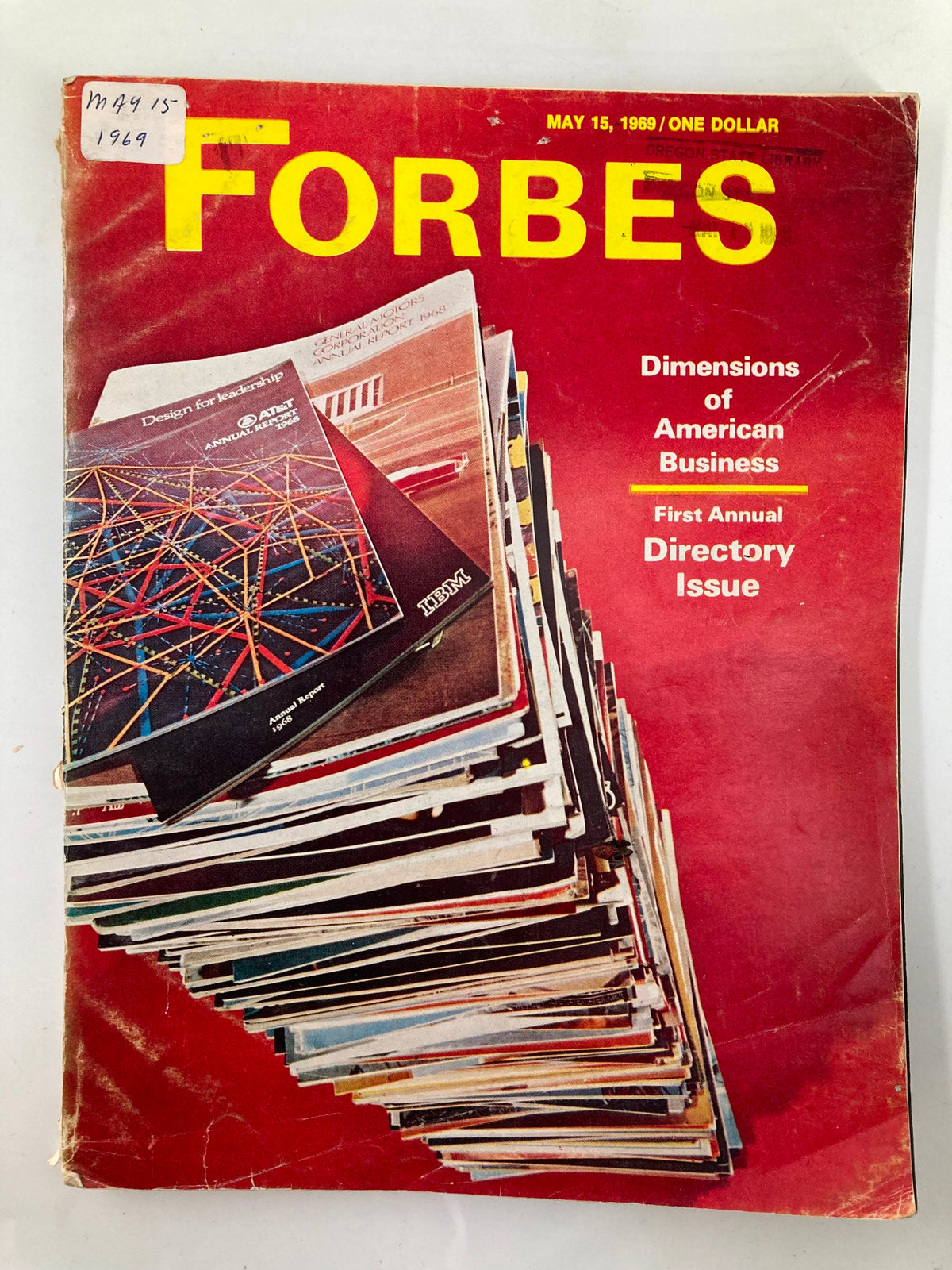 Cover of VTG Forbes Magazine May 15 1969 titled 'Dimensions of American Business', featuring a colorful layout of annual reports and business graphics.