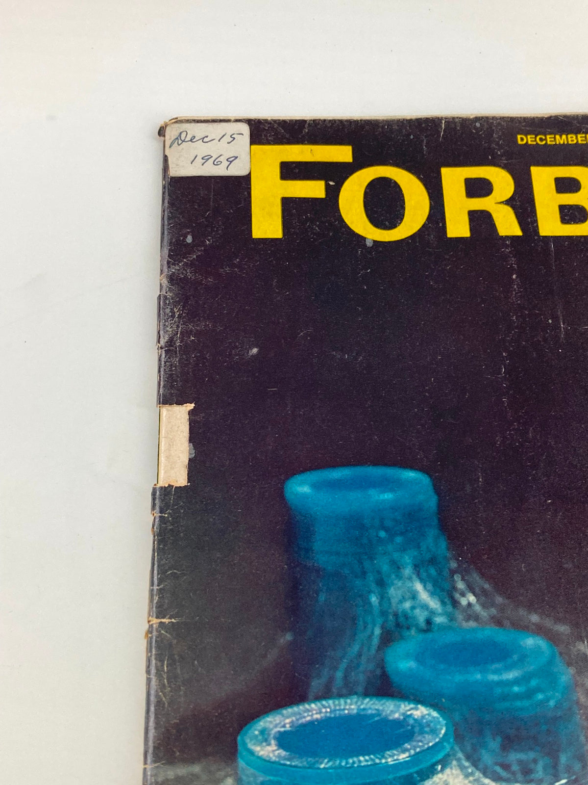 Cover of VTG Forbes Magazine December 15 1969 showcasing the label and a faded design with a hint of vintage appeal.
