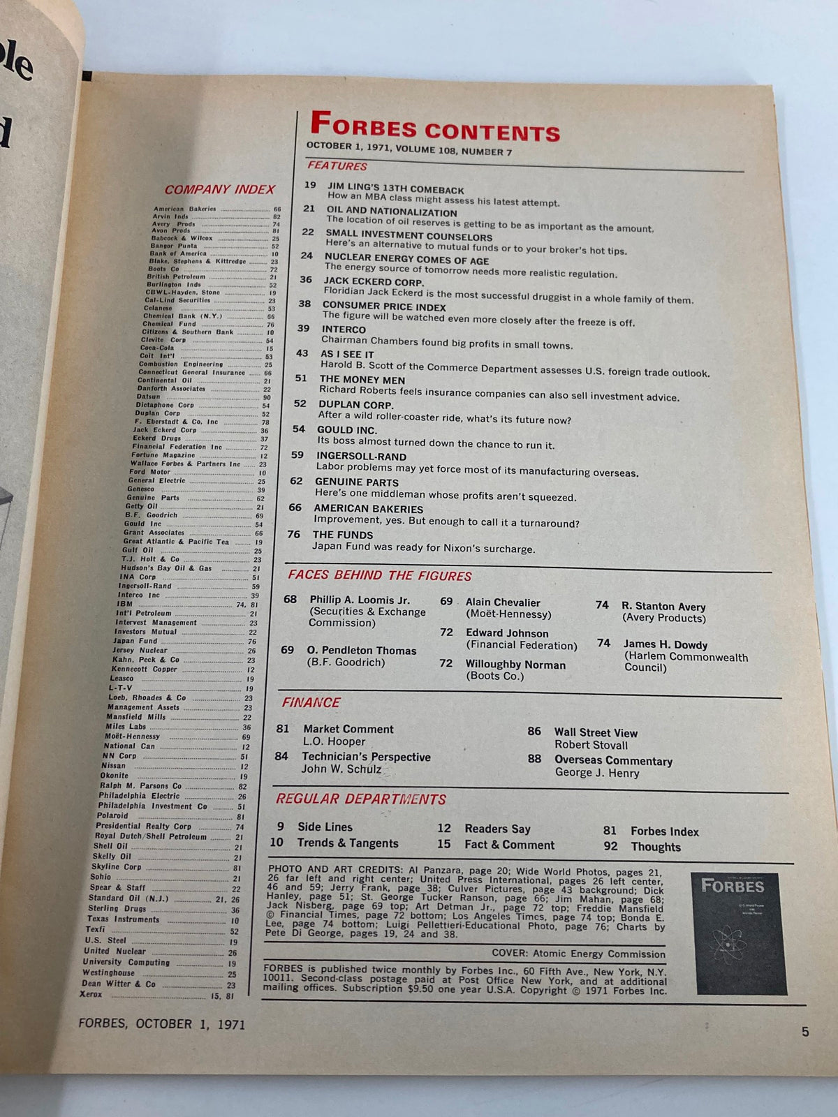 Vintage Forbes Magazine October 1 1971 U.S. World Power and Atomic Power