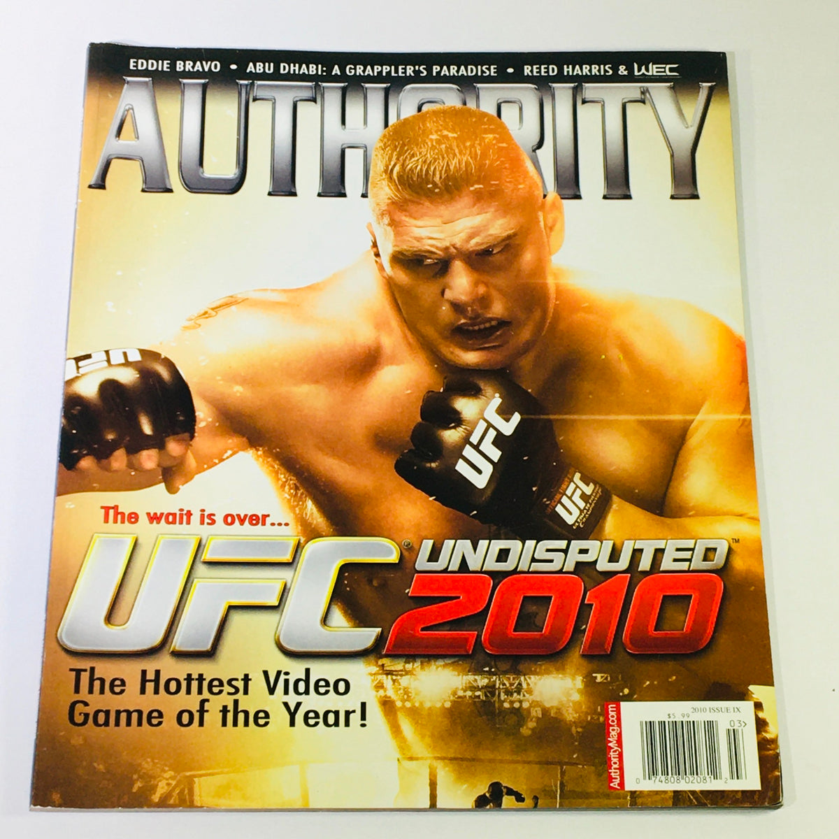 Cover of Authority MMA Magazine 2010 #9 featuring Brock Lesnar promoting the UFC 2010 Undisputed Video Game, showcasing a dynamic photo of Lesnar in action.