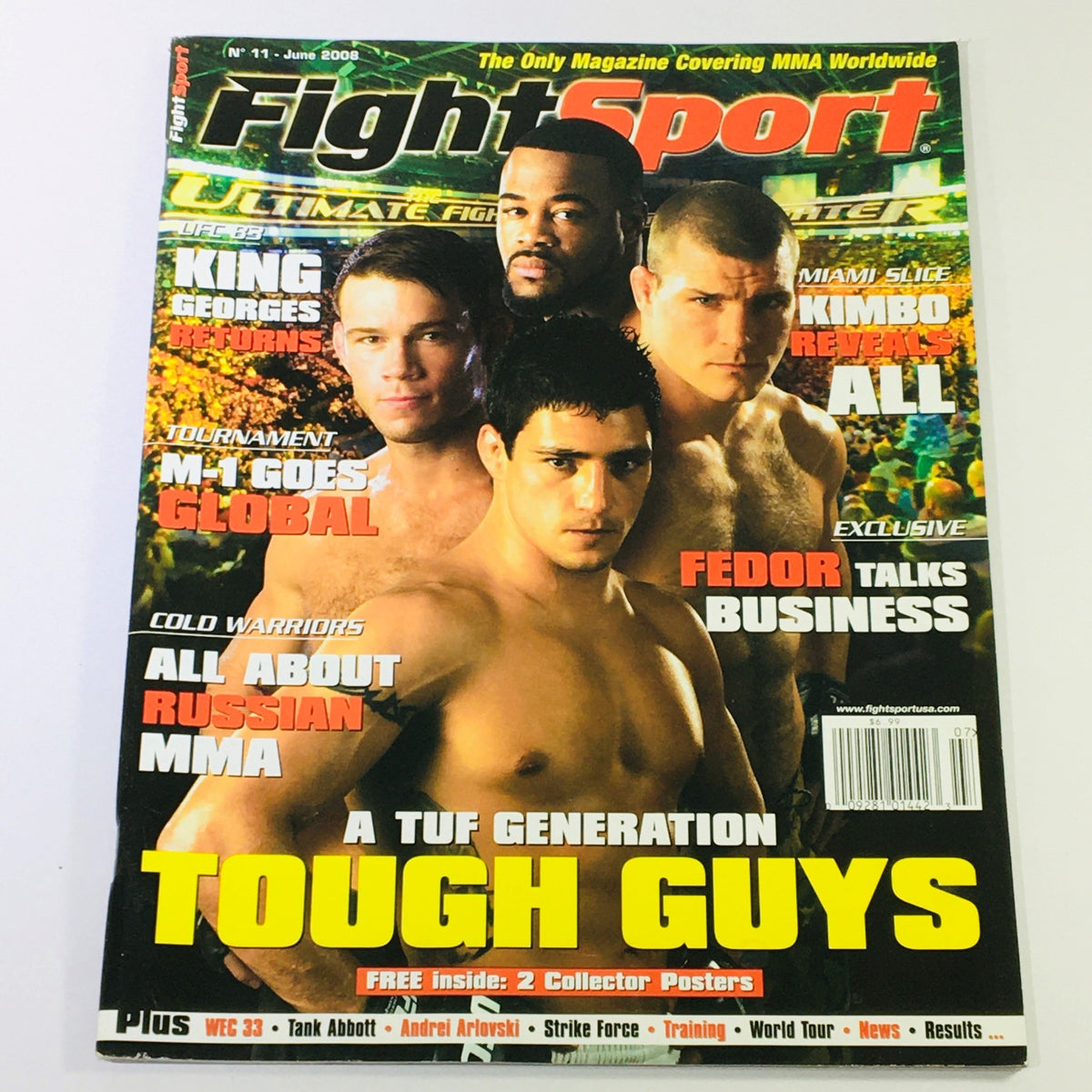 Fight Sport Magazine June 2008 #11 cover, featuring fighters King George, Tank Abbott, Andrei Arlovski, and Kimbo Slice, highlighting MMA's Tough Guys generation.