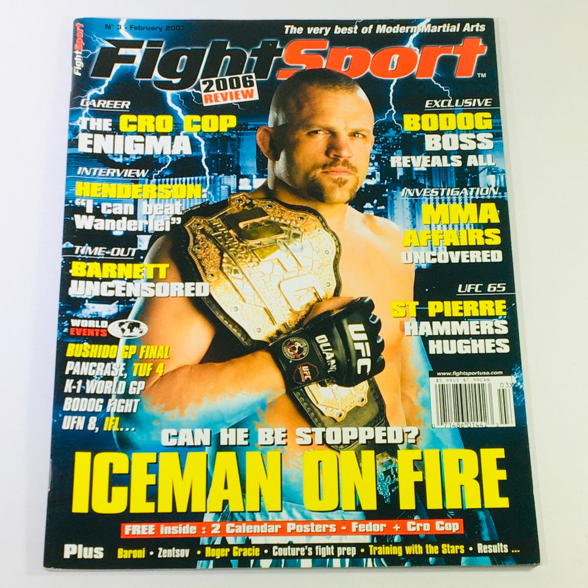 Fight Sport Magazine February 2007 Issue #3 featuring Iceman Fedor Emelianenko and Roger Gracie on the cover, showcasing key highlights in Mixed Martial Arts, with an emphasis on iconic fighters.