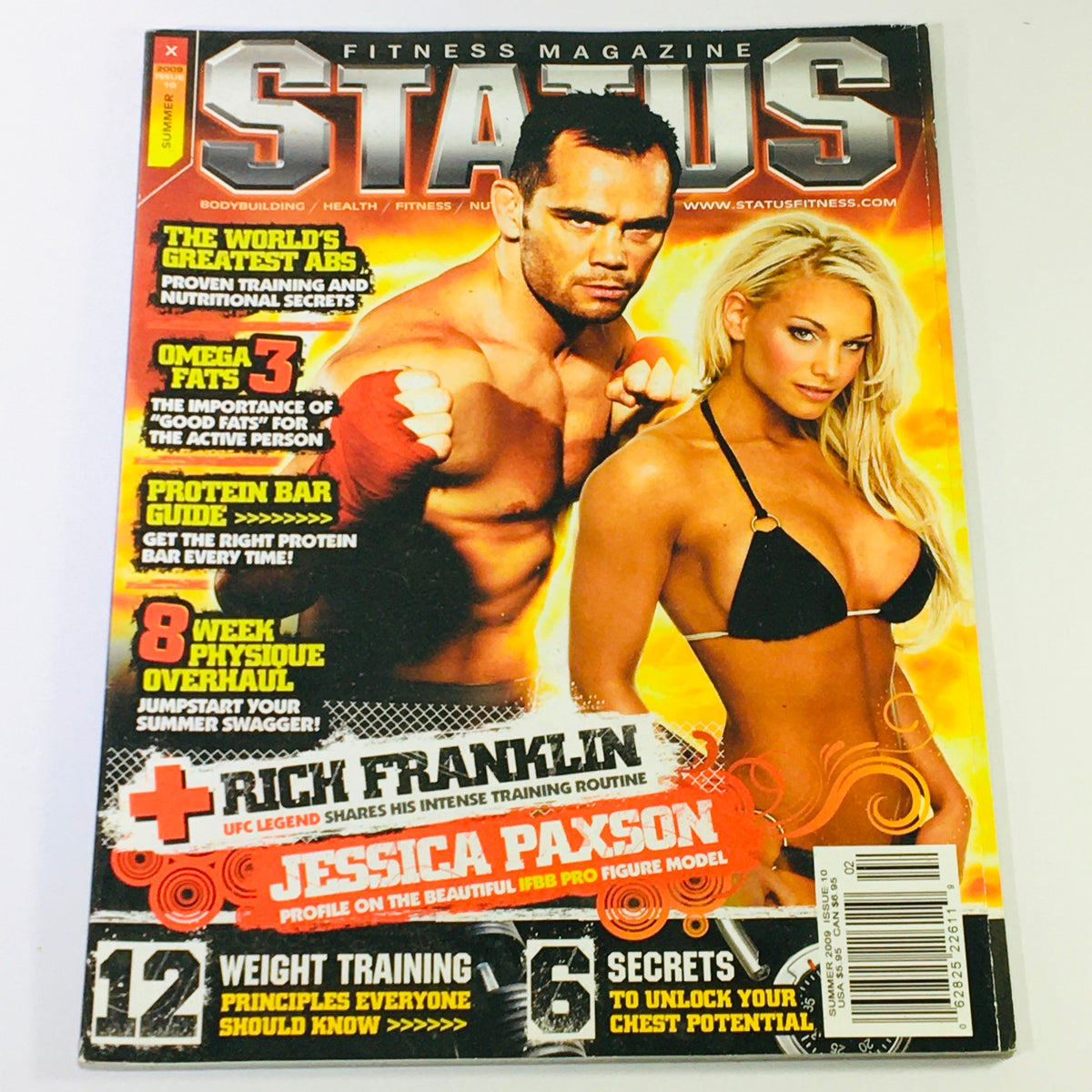 Cover of Status Fitness Magazine Summer 2009 featuring Rich Franklin and Jessica Paxson, showcasing fitness trends and training insights.