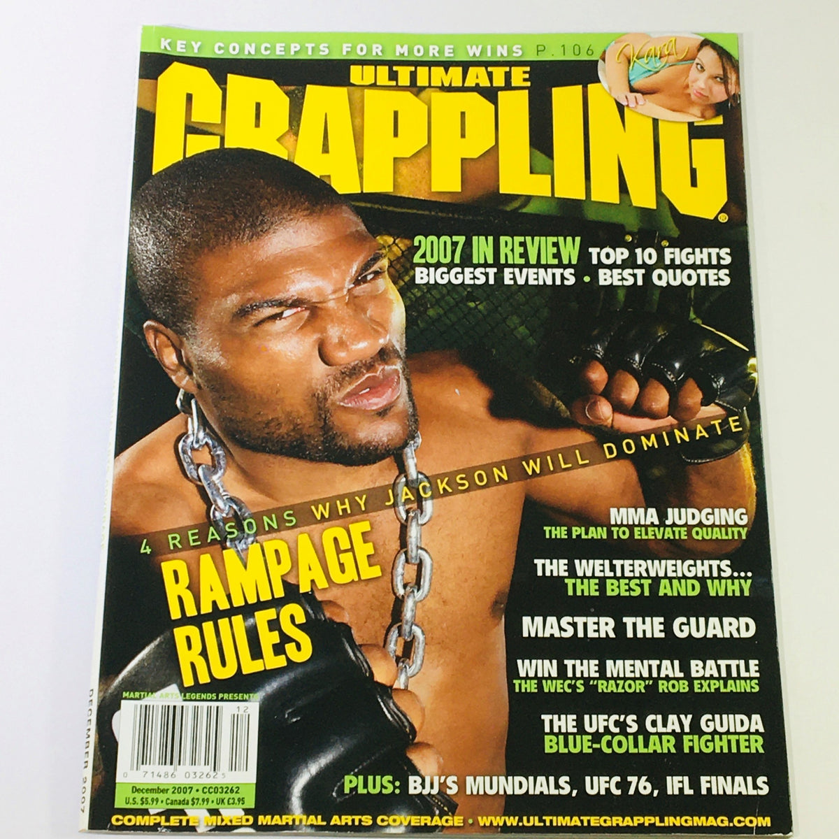 Ultimate Grappling MMA Magazine December 2007 featuring Quinton 'Rampage' Jackson on the cover, showcasing highlights from the MMA world including notable articles and features.