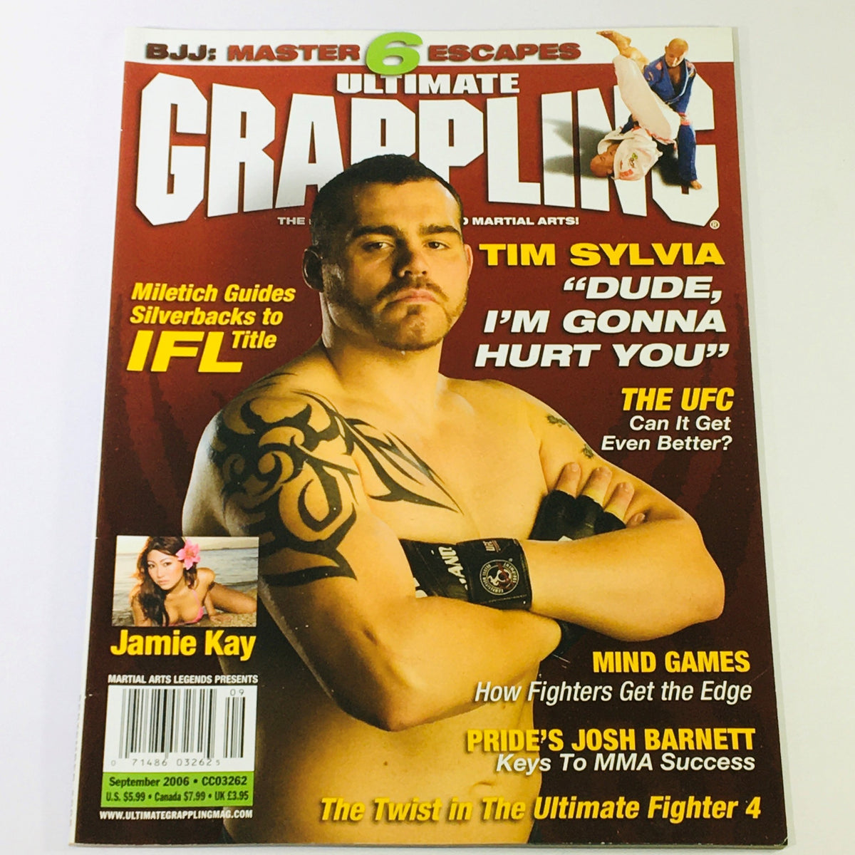 Ultimate Grappling MMA Magazine September 2006 featuring Tim Sylvia on the cover, showcasing MMA culture and articles, alongside Ms. MMA Jamie Kay.