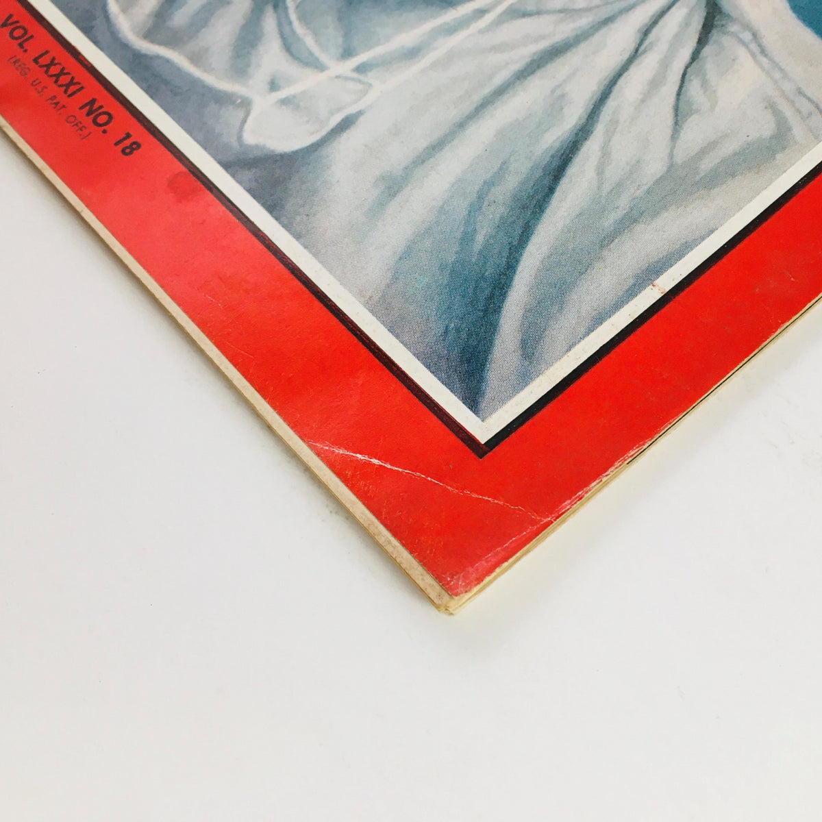 Bottom corner detail of Time Magazine May 3 1963, Vol. 81 No. 18, displaying wear and tear typical for its age.