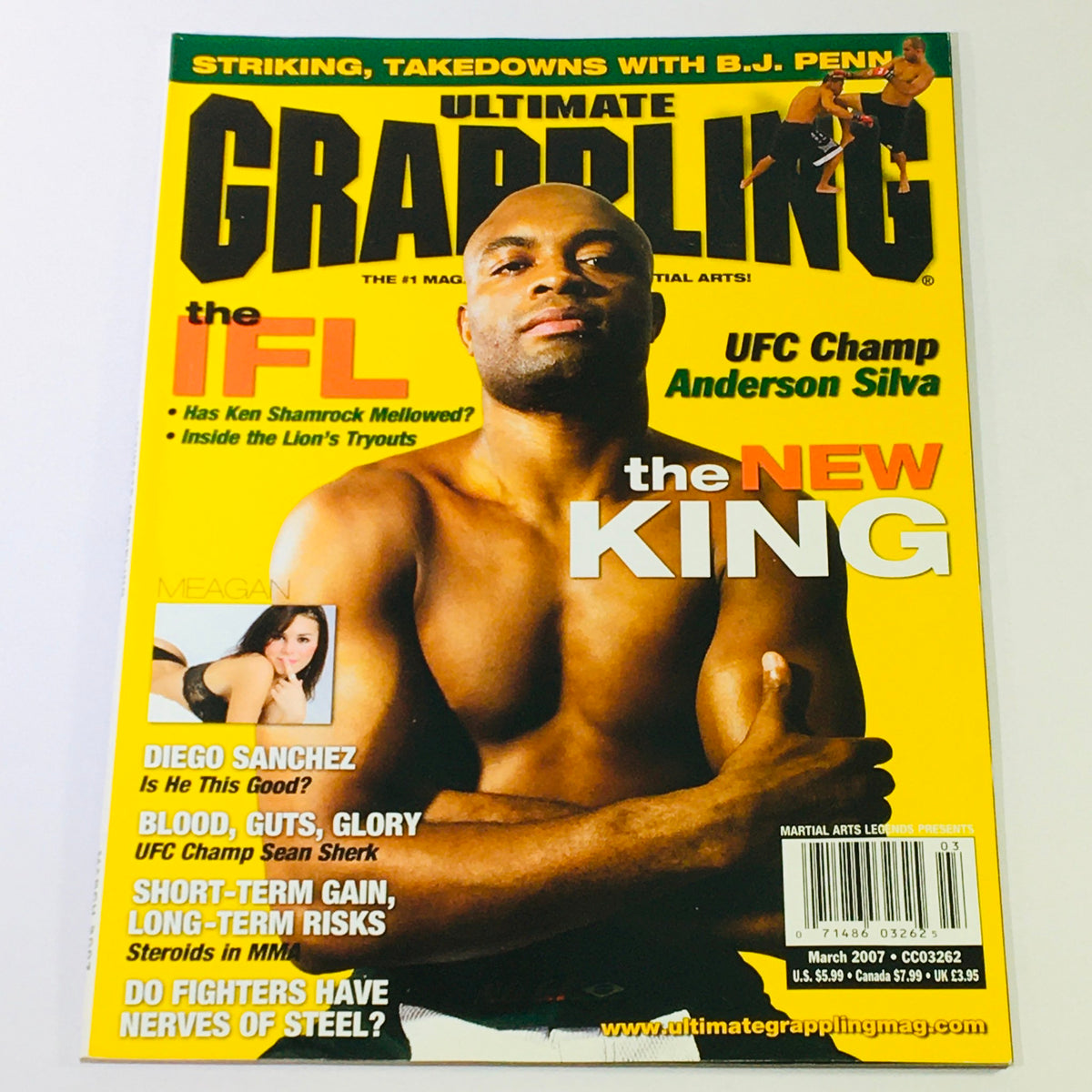 Ultimate Grappling MMA Magazine March 2007 featuring UFC Champion Anderson Silva on the cover, showcasing images and articles about MMA techniques and the careers of fighters, including Diego Sanchez.