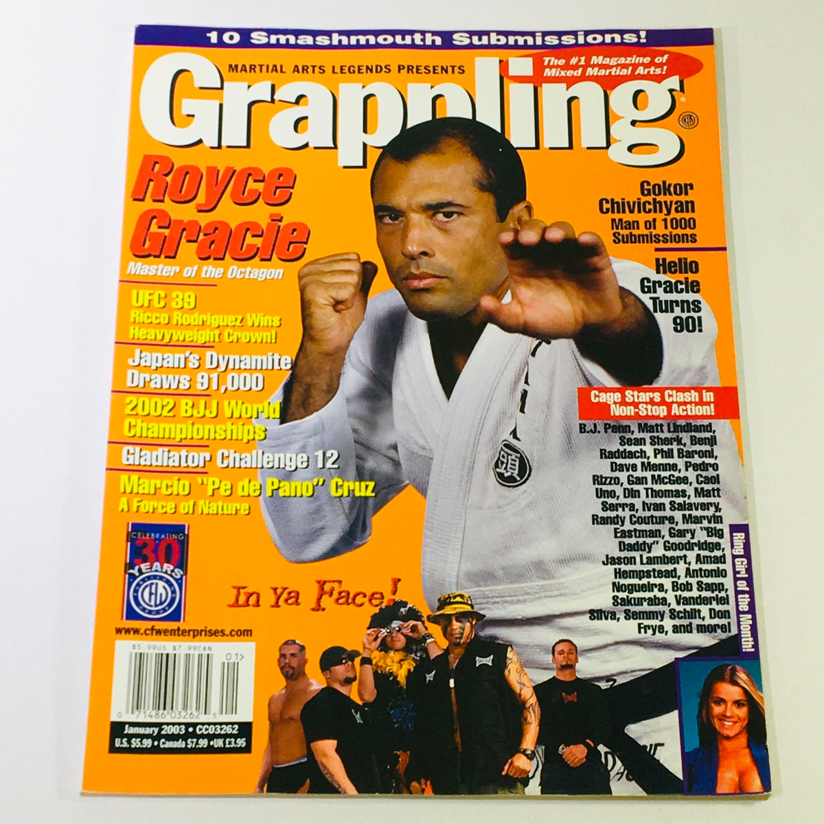 Grappling MMA Magazine January 2003 cover featuring Gokor Chivichyan and Marcio 'Pede Pano' Cruz, showcasing martial arts legends and MMA techniques.