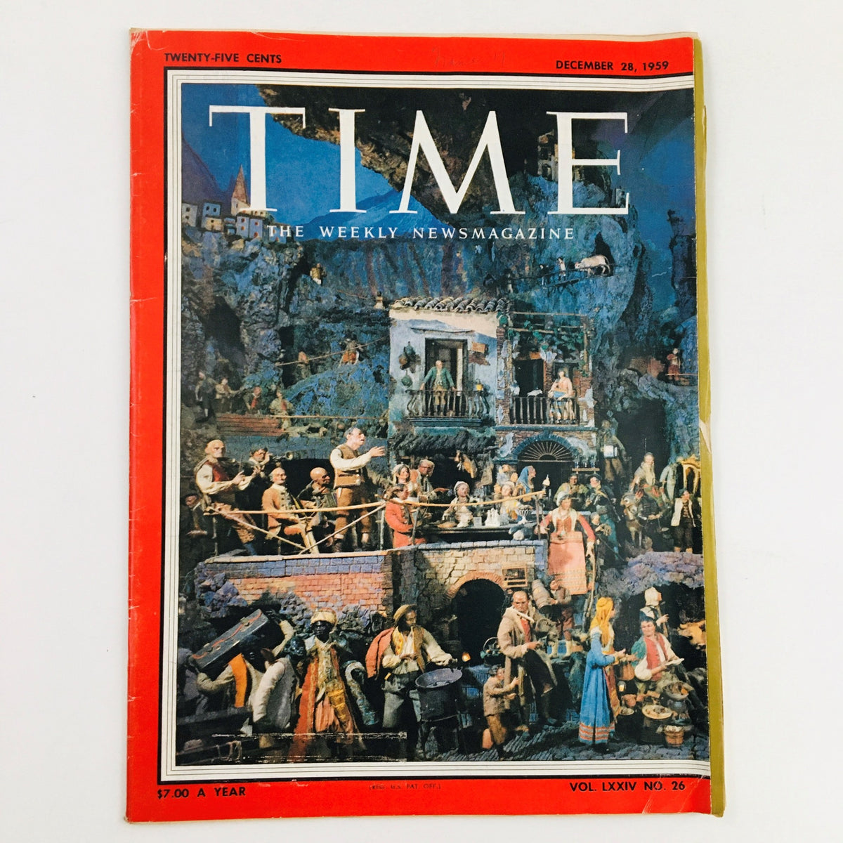 Cover of Time Magazine December 28, 1959, Volume 74, No. 26, featuring a colorful illustration titled 'The Rich Poverty' depicting various characters in a historical setting.