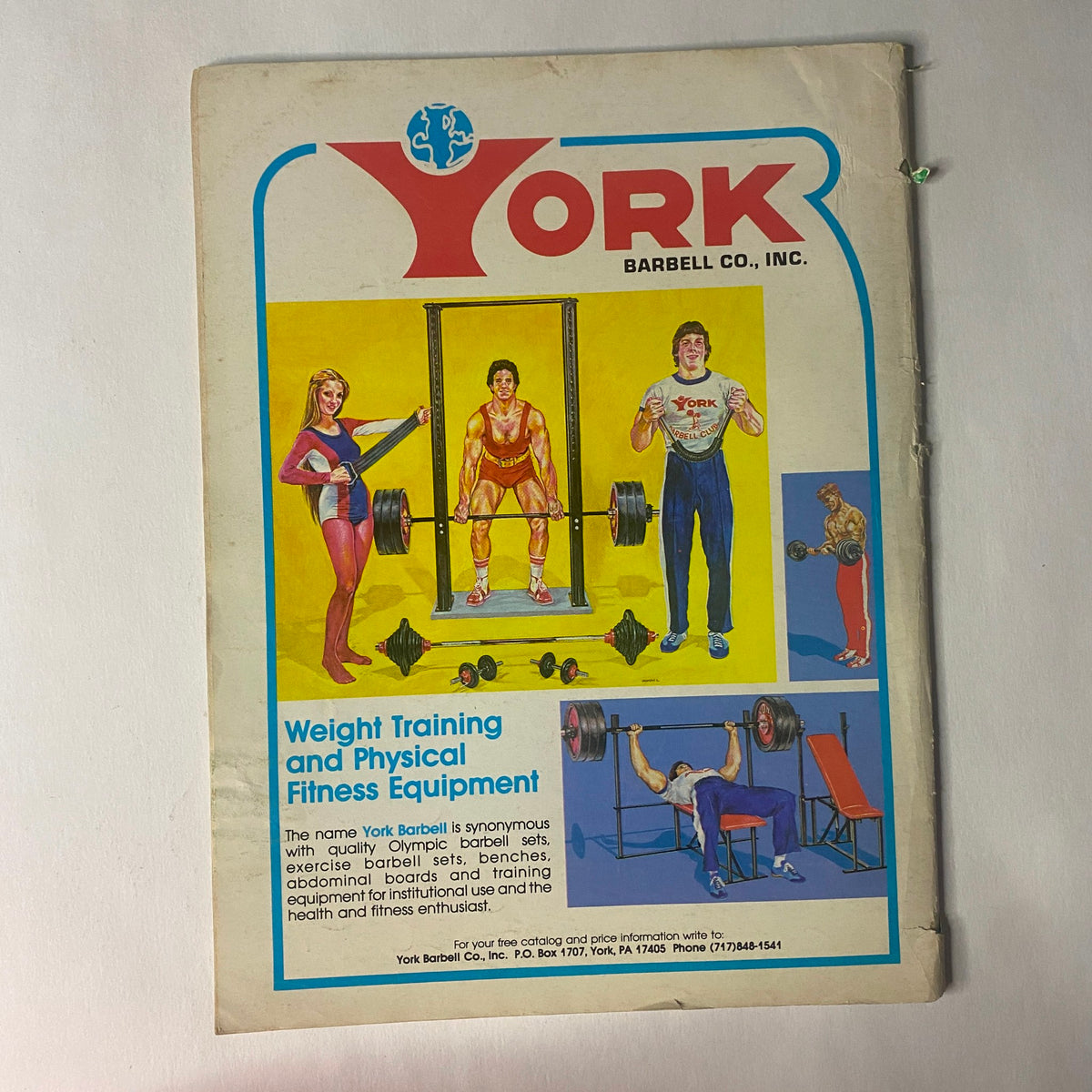 Promotional advertisement for York Barbell Co. in Strength & Health Magazine, July 1979, featuring various weight training and fitness equipment.