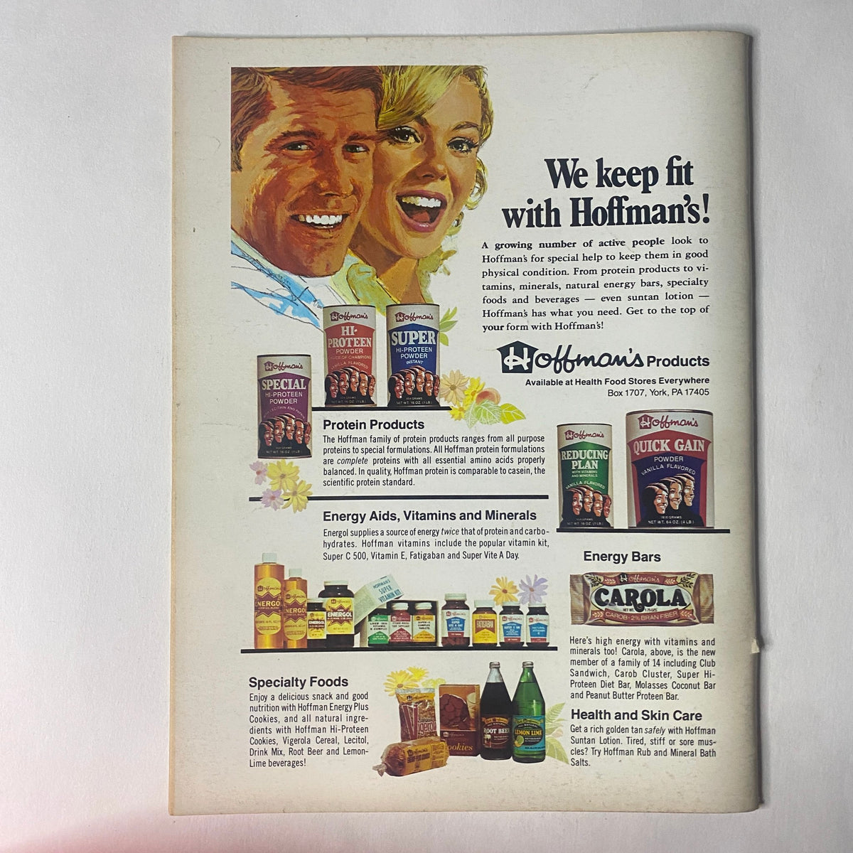Back cover of Strength & Health Magazine September 1980 featuring an advertisement with smiling couple promoting Hoffman's health products, including protein supplements, energy aids, and skincare items.