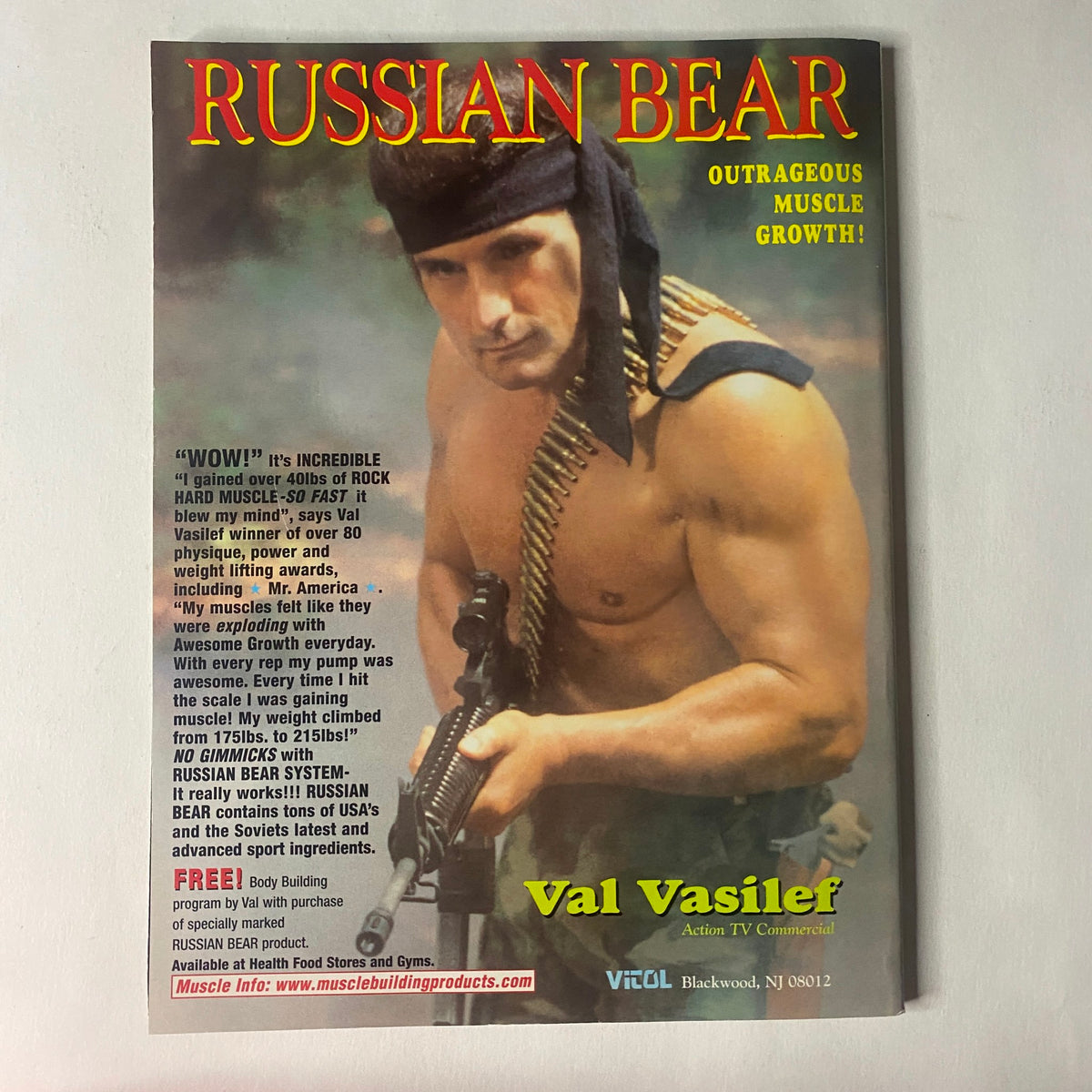 Cover of IronMan Magazine April 2005 featuring Val Vasilief presenting the Russian Bear system for muscle growth, emphasizing effective bodybuilding practices and attracting fitness enthusiasts.