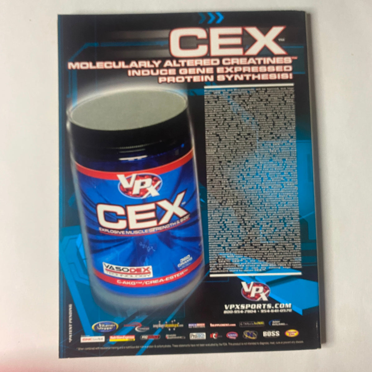 CEX product advertisement in IronMan Magazine November 2004 highlighting advanced creatines for enhanced protein synthesis.
