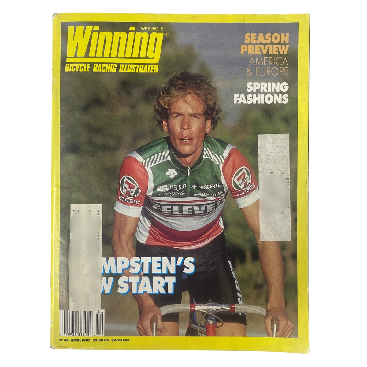 Cover of Winning Bicycle Racing Illustrated April 1987 No. 45 featuring Andy Hampsten, showcasing a season preview of professional cycling in America and Europe.