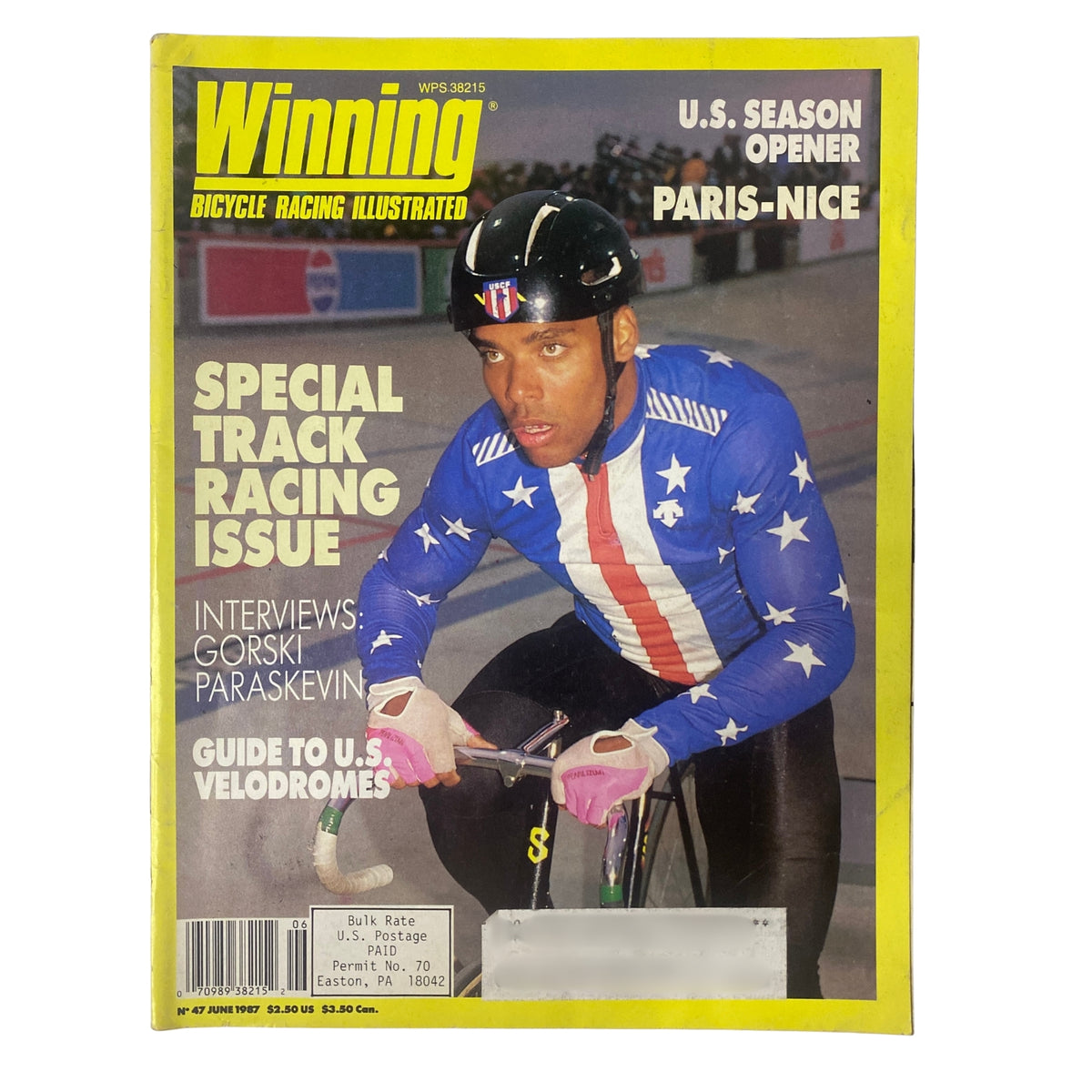 Winning Bicycle Racing Illustrated June 1987 No. 47 magazine cover featuring Scott Berryman in cycling gear, highlighting U.S. season opener Paris-Nice and special track racing issue.
