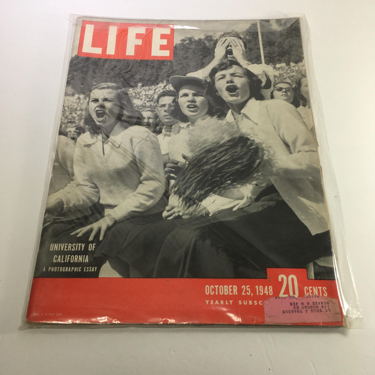Vintage Life Magazine cover from October 25, 1948, featuring the girls of the University of California, Berkeley. The cover showcases a photograph of enthusiastic female students at a sporting event, highlighting the spirit of campus life during the late 1940s.