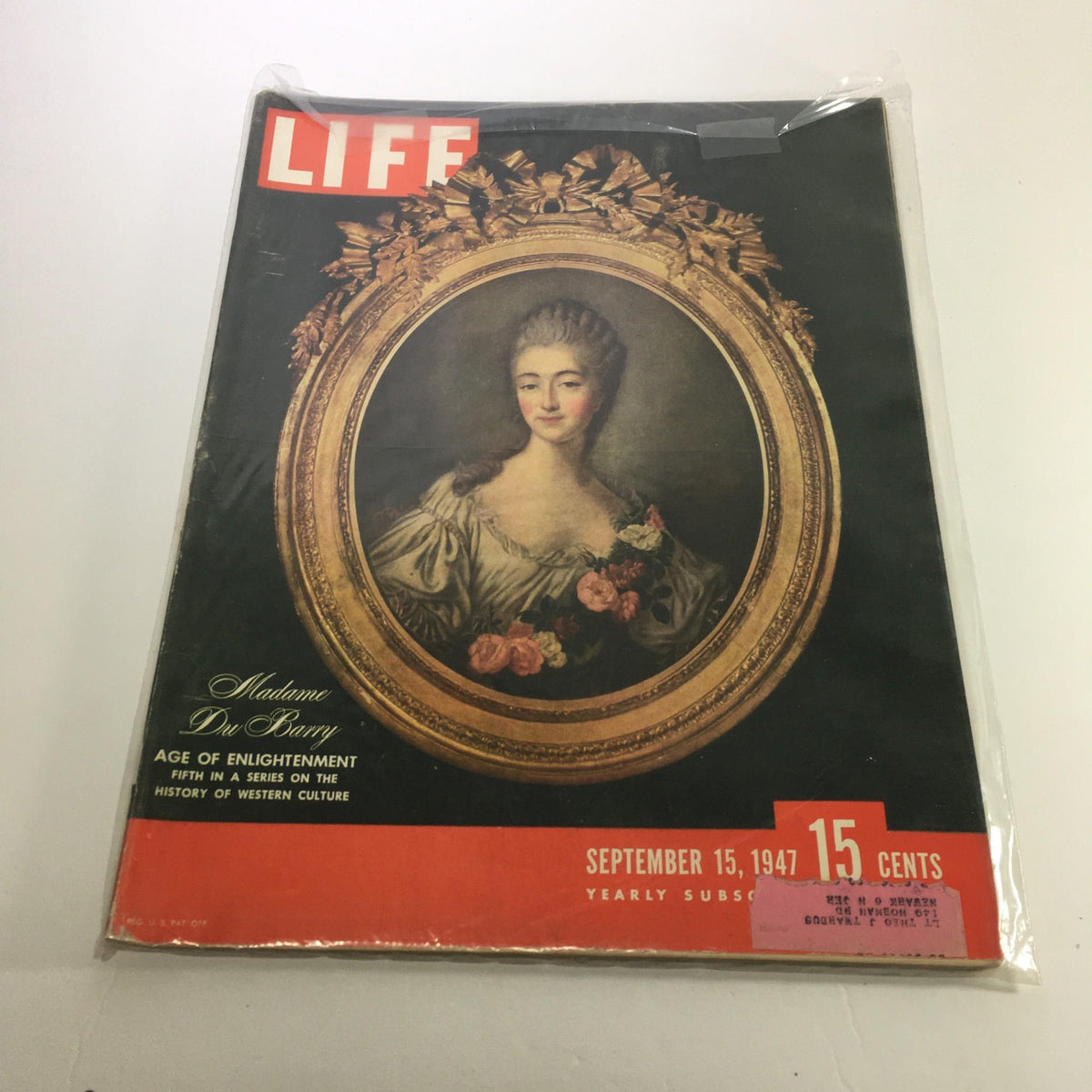 Cover of Life Magazine dated September 15, 1947, featuring an illustration of Madame Du Barry, symbolizing the Age of Enlightenment, showcasing vintage design elements from the 1940s.