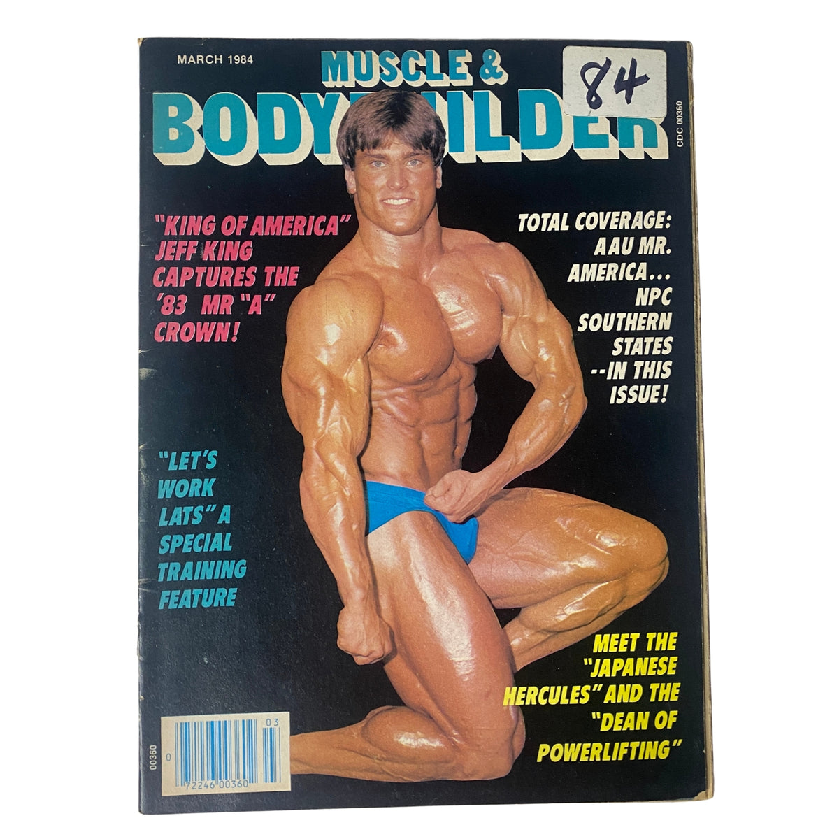 Cover of Muscle & Bodybuilder Magazine March 1984, Volume 6, No. 21 featuring Jeff King, the 1983 AAU Mr. America, showcasing bodybuilding excellence.