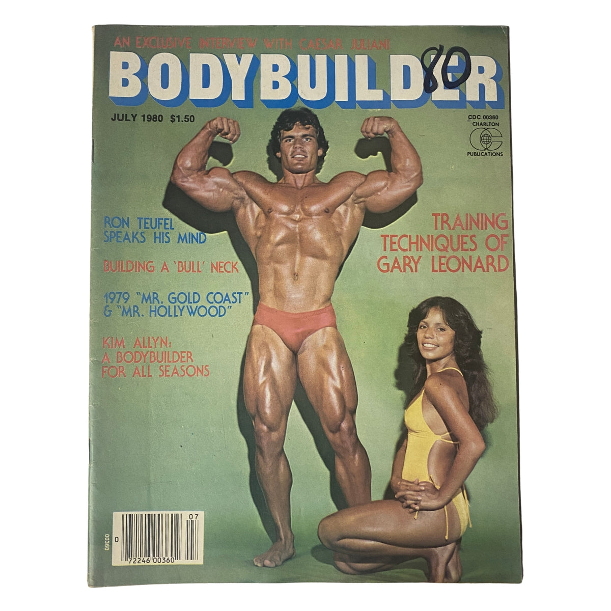 Bodybuilder Magazine July 1980 featuring Gary Leonard on the cover, showcasing bodybuilding culture from the early 1980s.