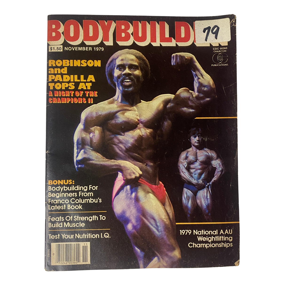 Bodybuilder Magazine cover from November 1979 featuring Robby Robinson and Danny Padilla, highlighting a Night of the Champions II event.