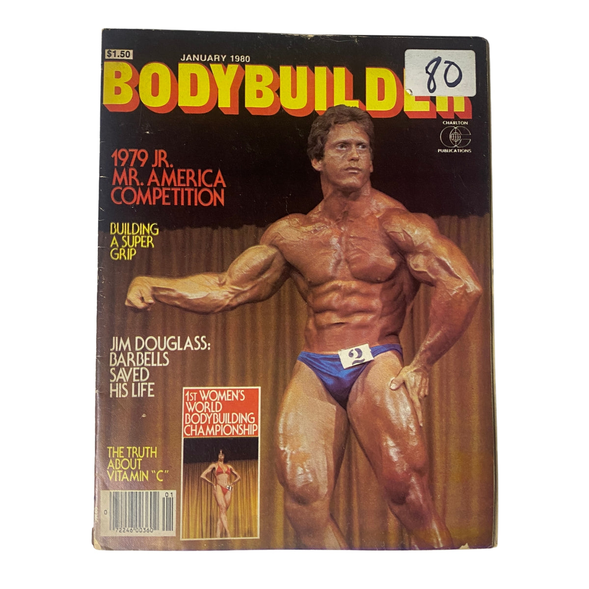 Bodybuilder Magazine January 1980 cover featuring the 1979 Jr. Mr. America, Bob Jodkiewicz, showcasing articles on body building and fitness.