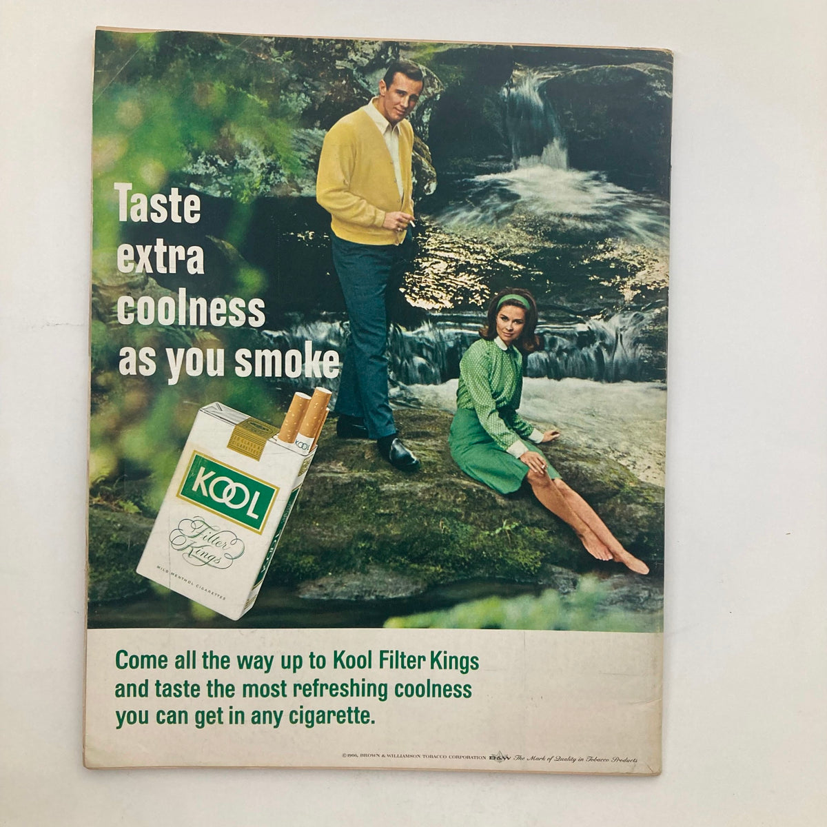 Advertising page from REVTG Look Magazine October 4 1966 Vol 30 No. 20 promoting Kool Filter Kings cigarettes with a stylish couple by a stream.