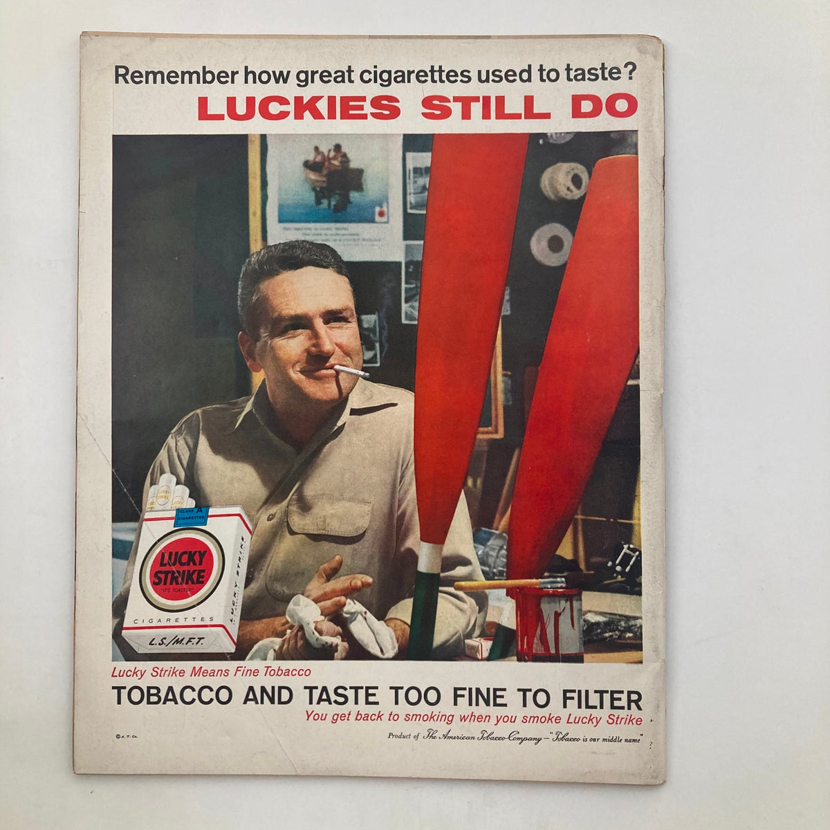 Back cover of Look Magazine May 10, 1960, Vol 24 No 10 showcasing a vintage advertisement for Lucky Strike cigarettes, emphasizing nostalgia for tobacco products.