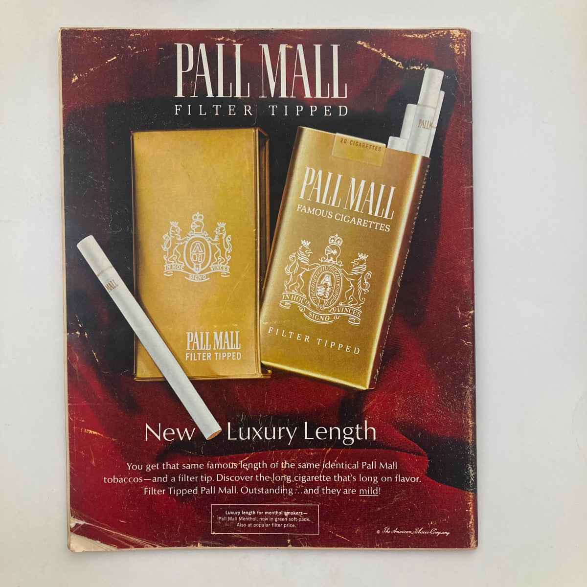 Back cover of VTG Look Magazine March 7, 1967, Vol 31 No 5 advertising Pall Mall filter-tipped cigarettes, featuring a luxurious design that reflects the vintage marketing aesthetics of the 1960s.