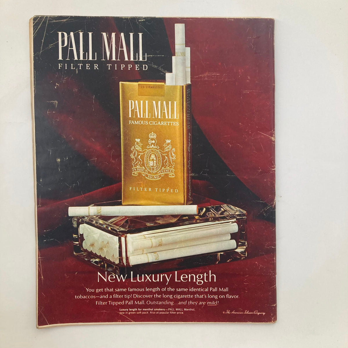 Advertisment from VTG Look Magazine February 7 1967 for Pall Mall Filter Tipped cigarettes, featuring a luxurious presentation and branding elements.